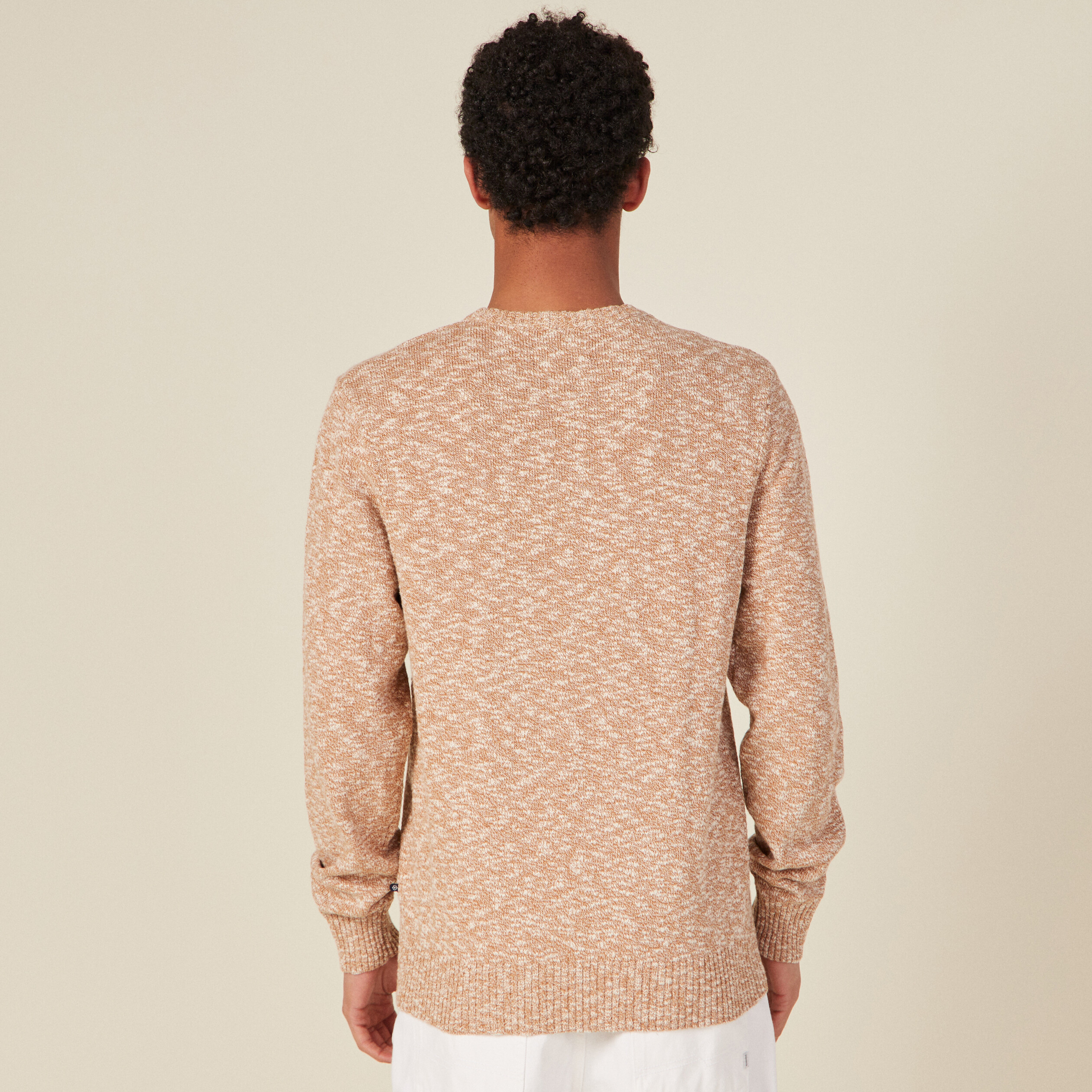 Pull manches longues col rond camel homme