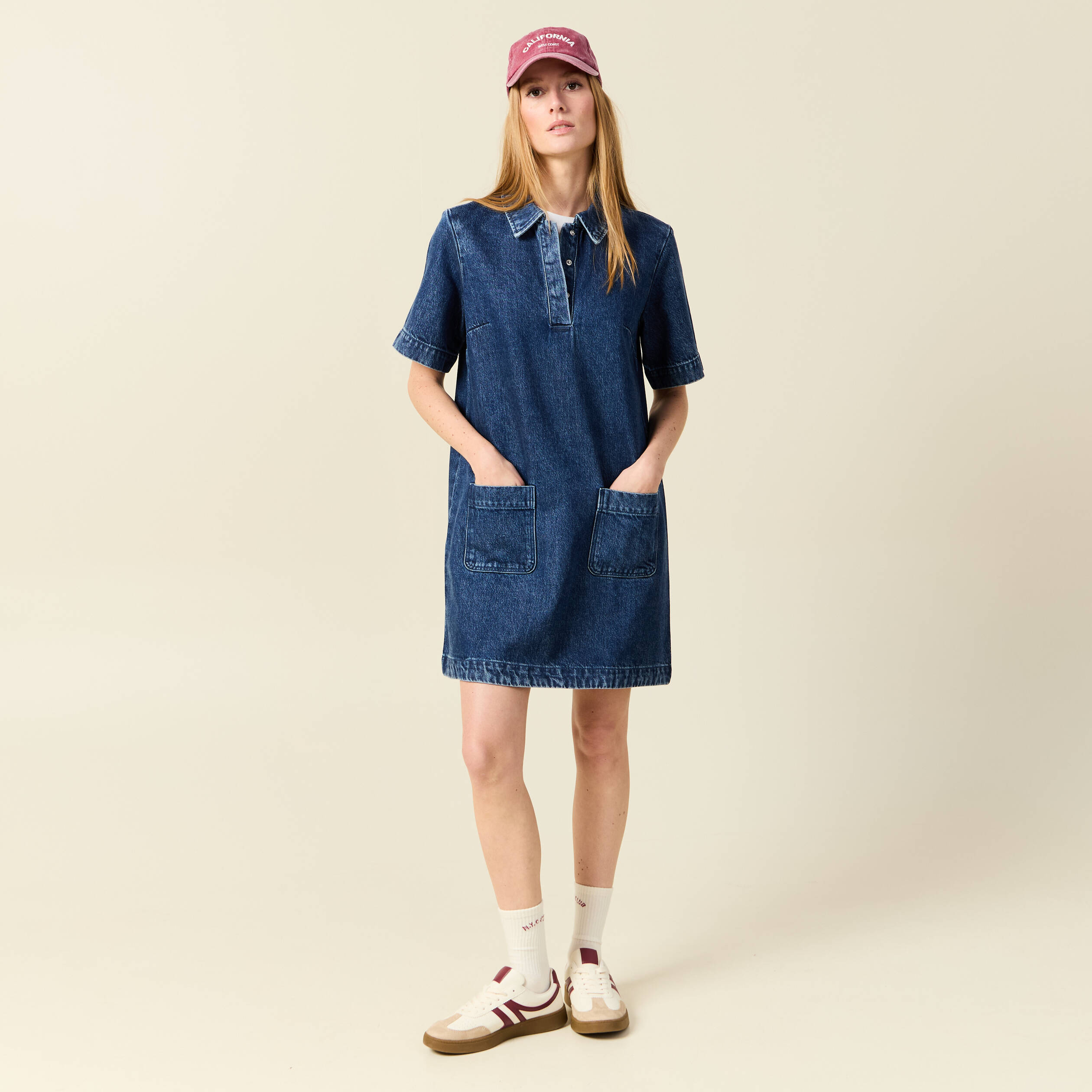 Robe jeans manches courtes denim stone femme