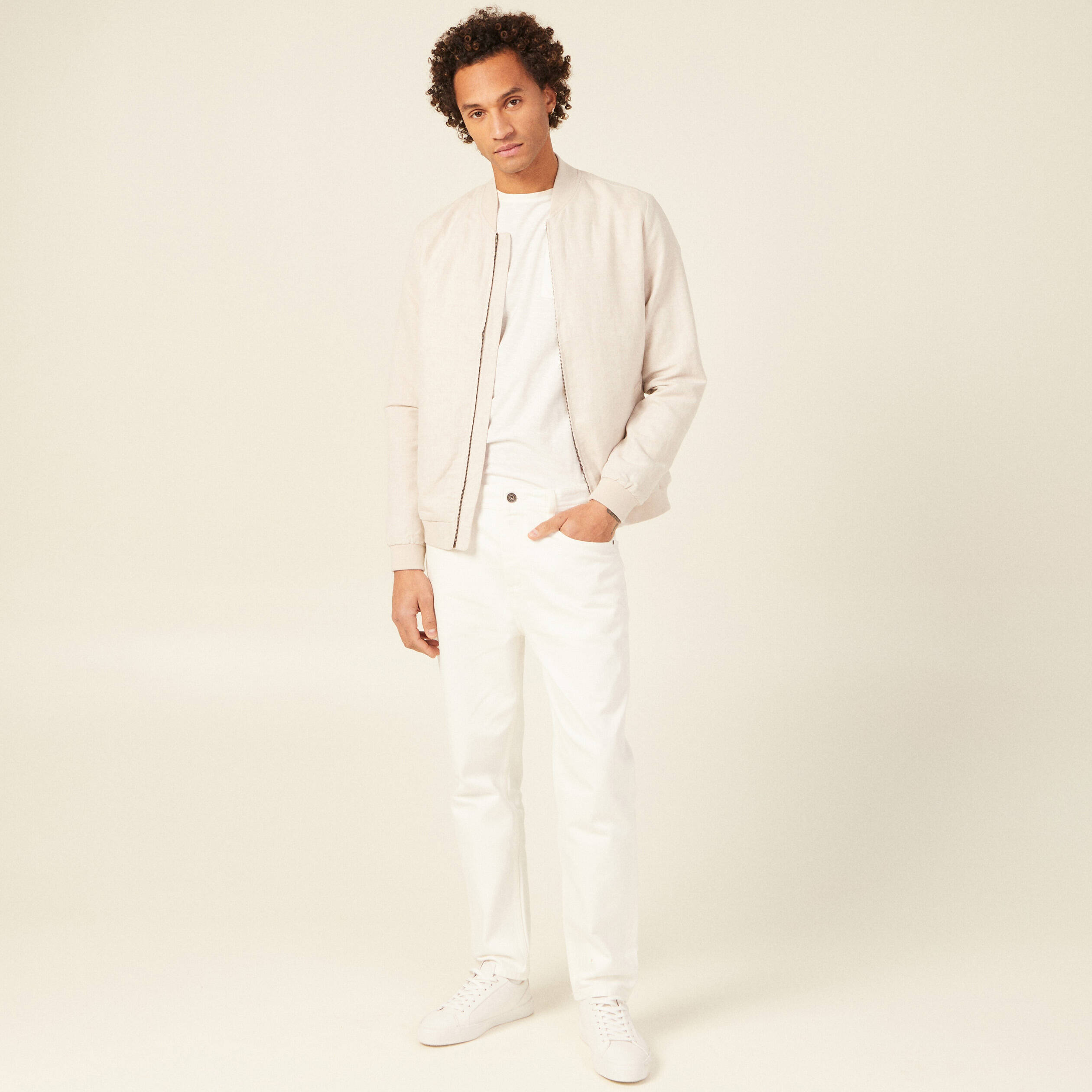 veste droite zippee beige homme Veste droite zippée beige homme