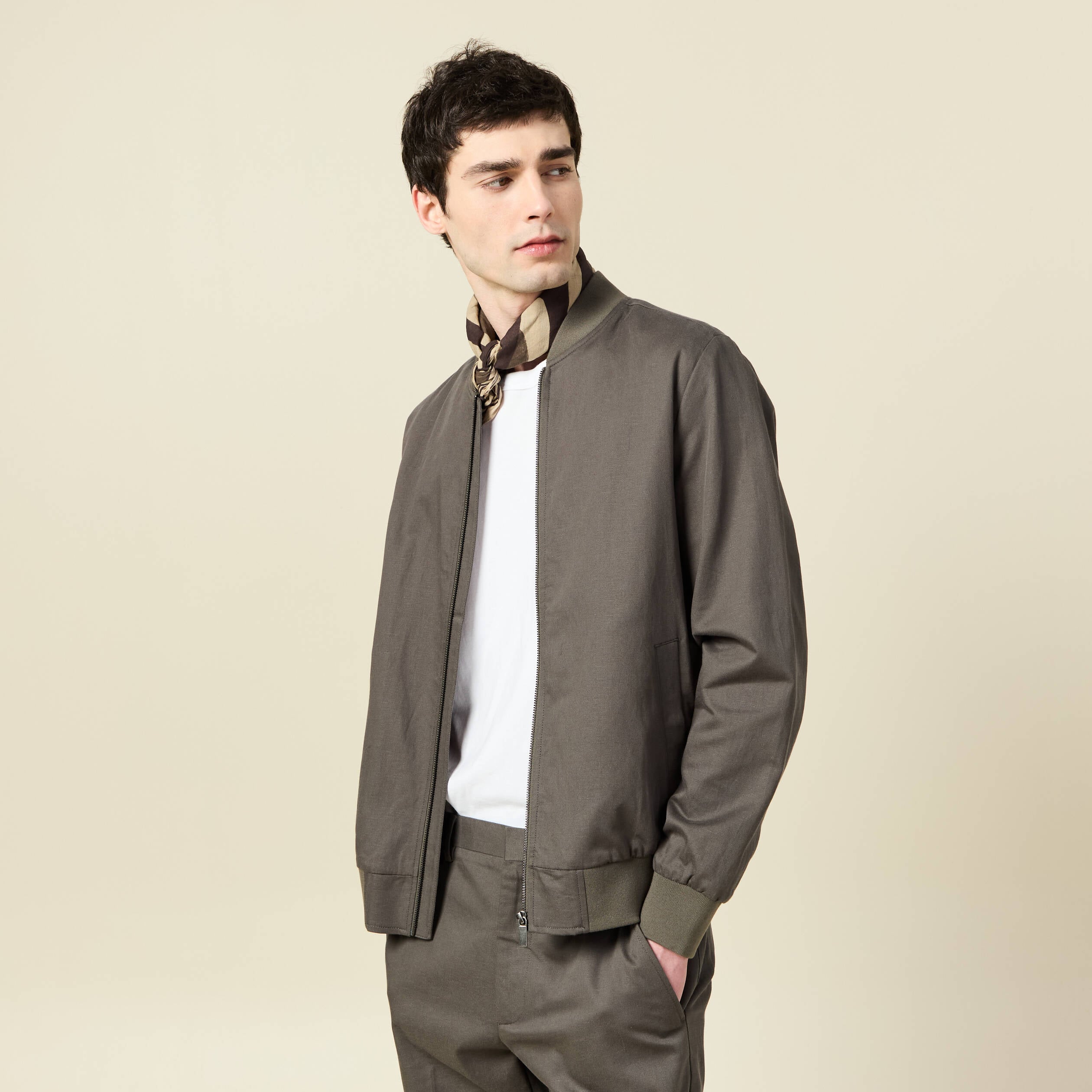 Blouson zipp&eacute; col teddy vert fonc&eacute; homme