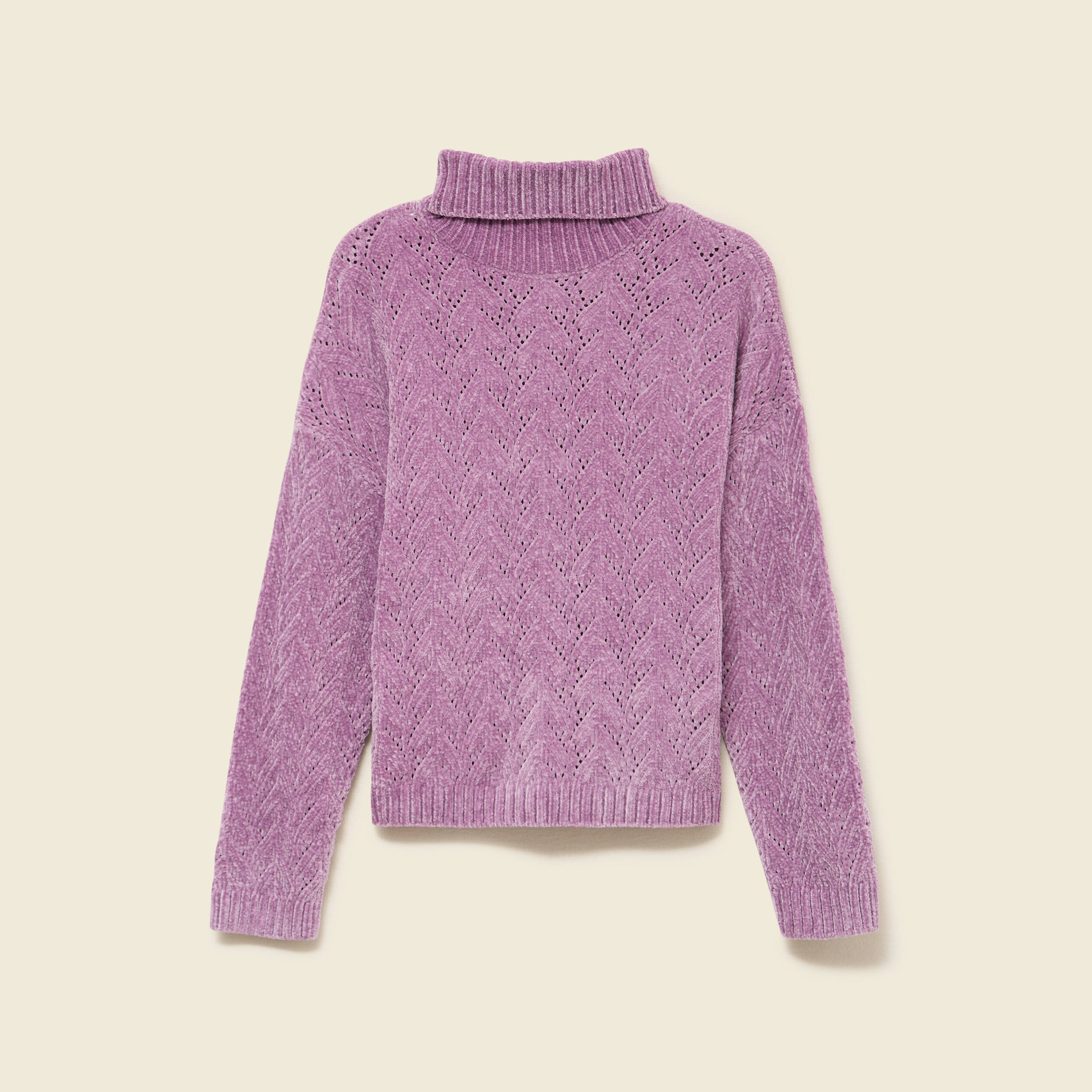 Pull col roul&eacute; manches longues mauve femme