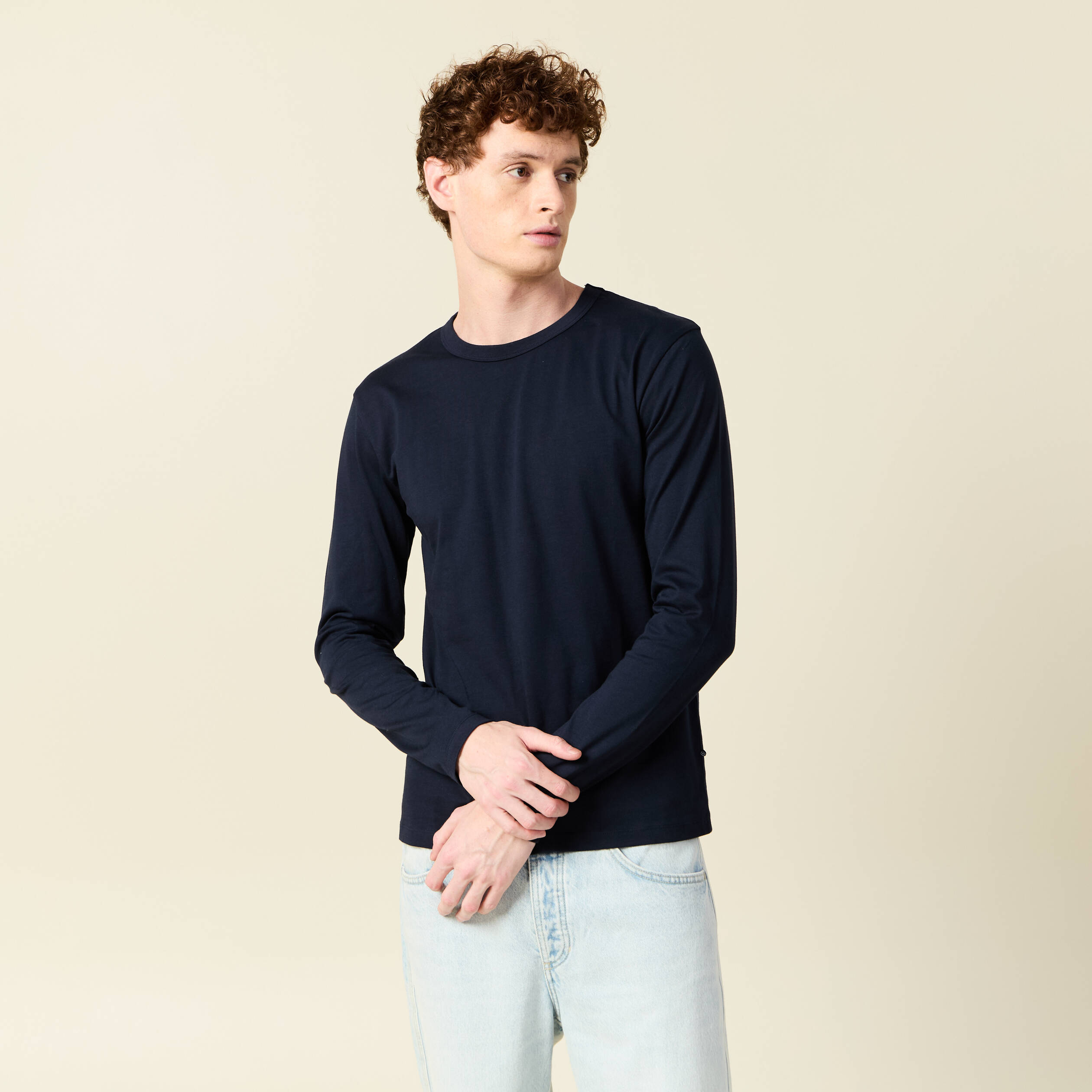 T-shirt en coton manches longues bleu marine homme