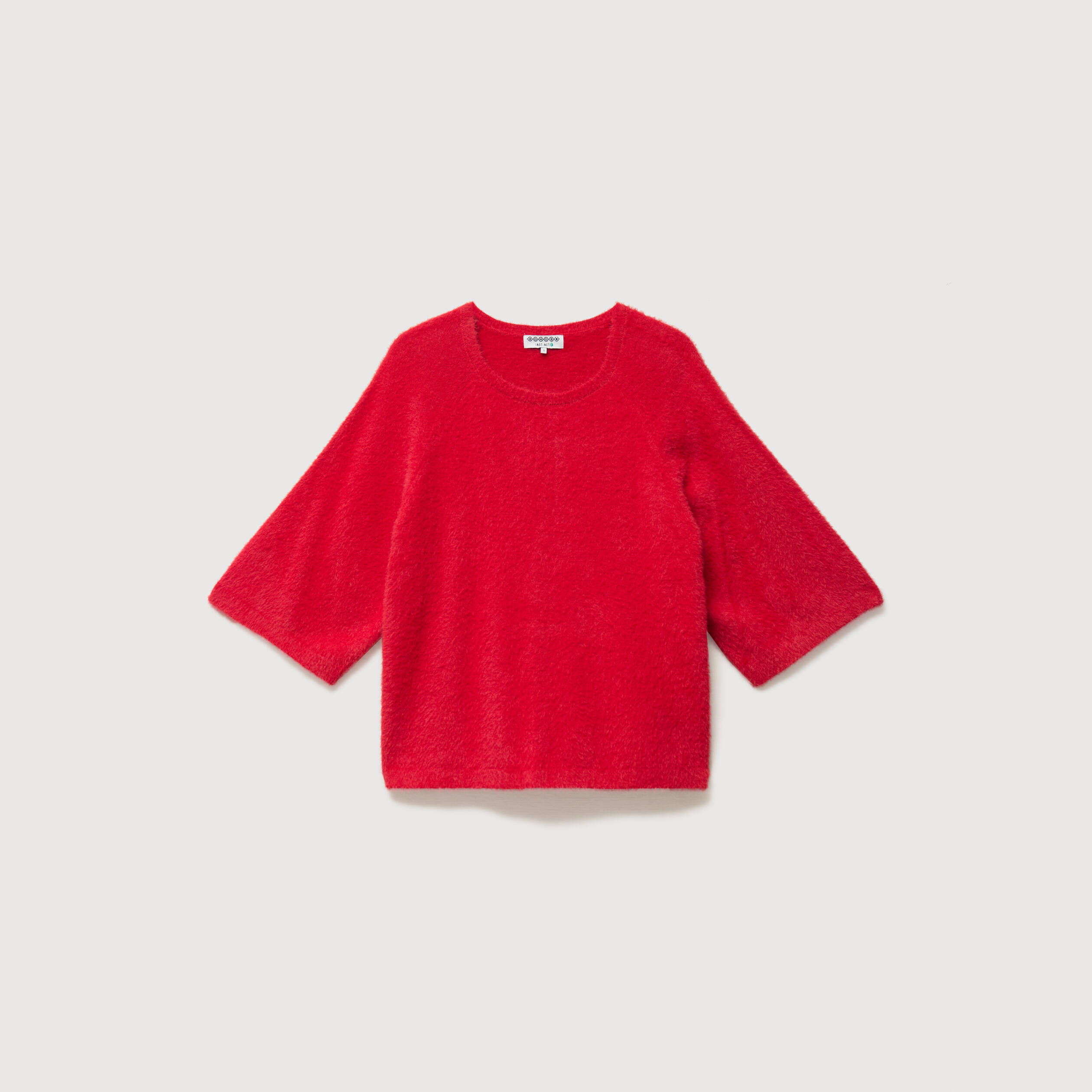 Pull droit manches 3/4 col rond rouge femme