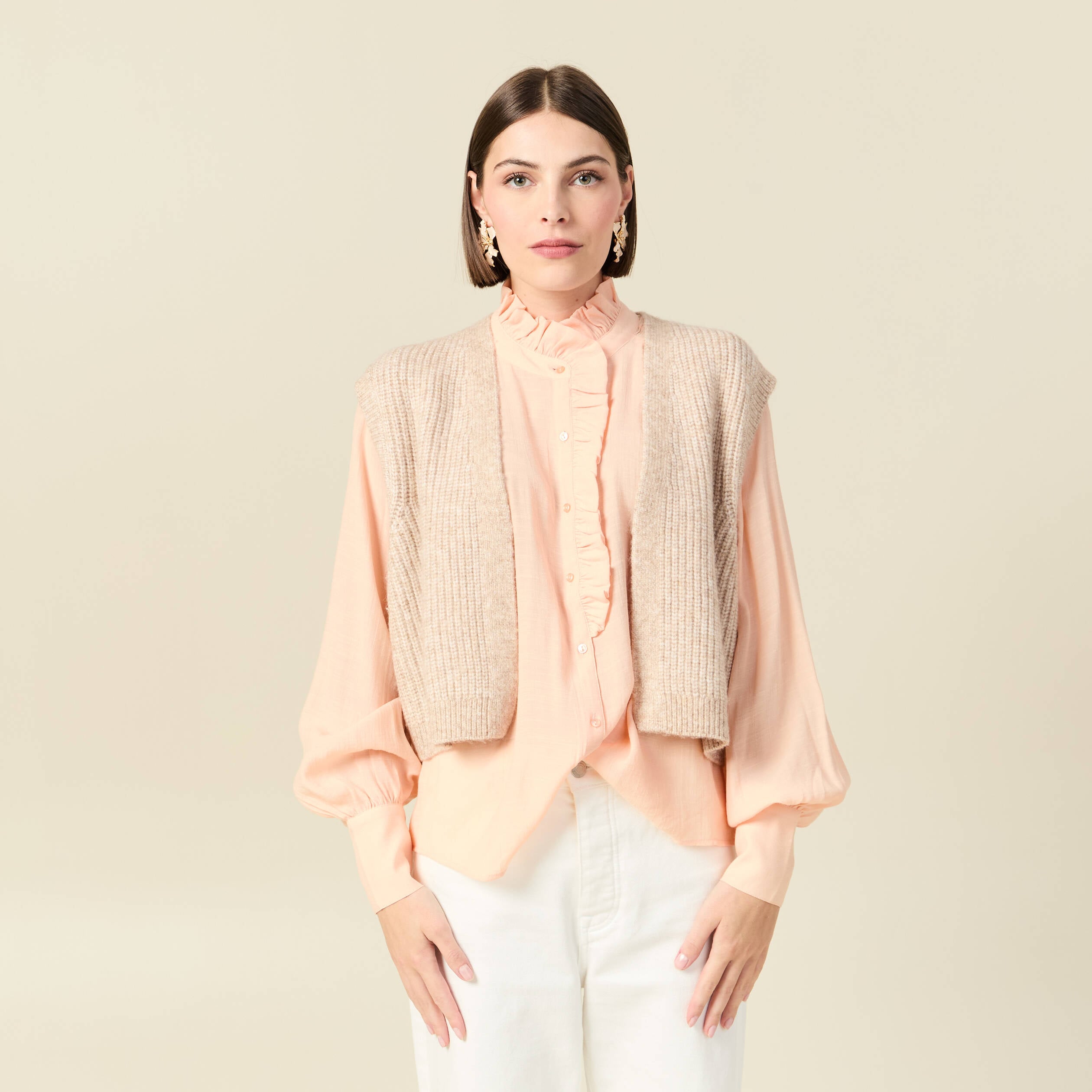 Gilet sans manches creme femme