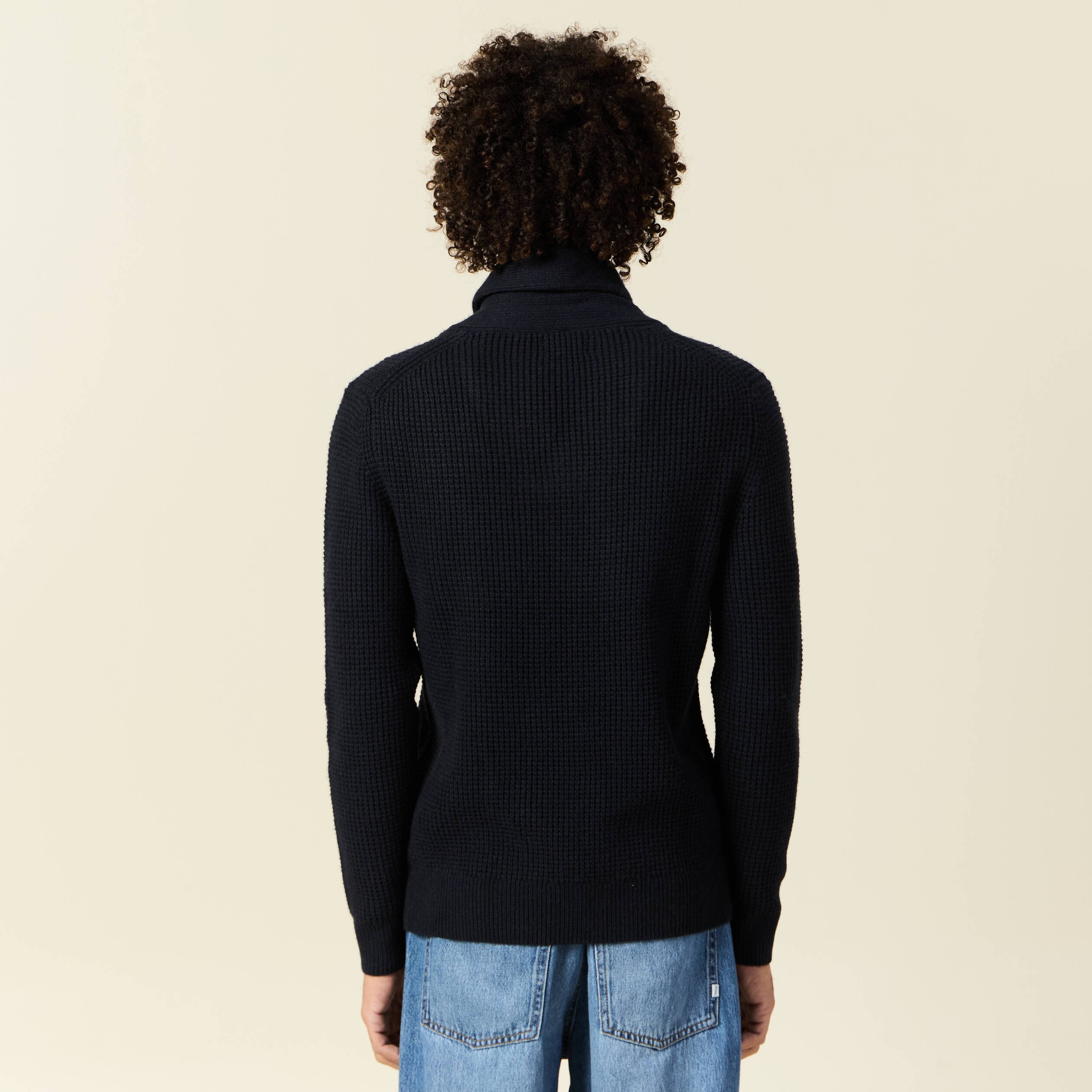 pull manches longues col chale bleu marine homme Pull manches longues col châle bleu marine homme