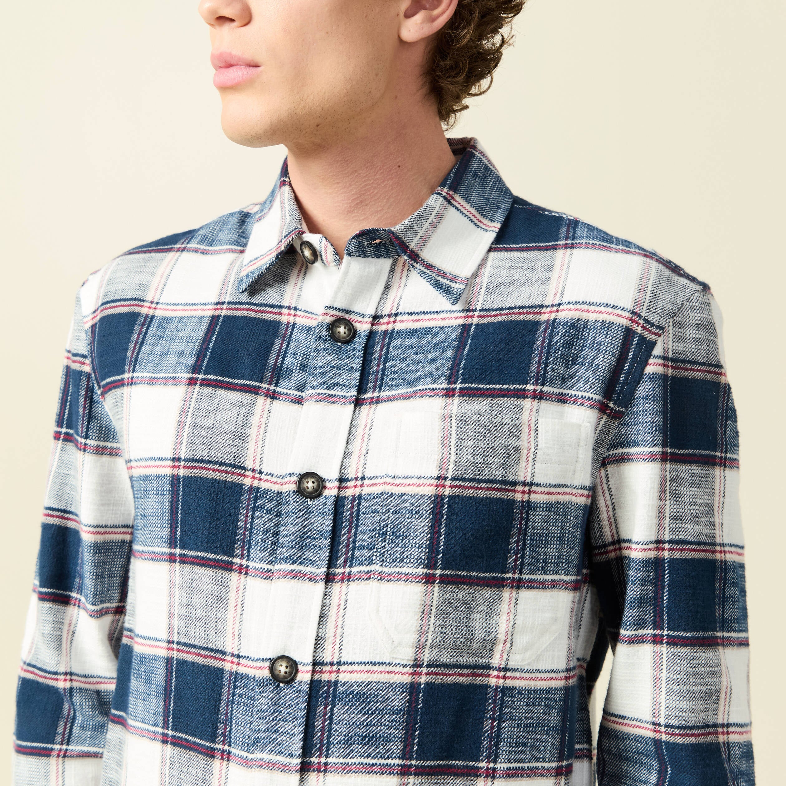 Surchemise en coton manches longues bleu marine homme