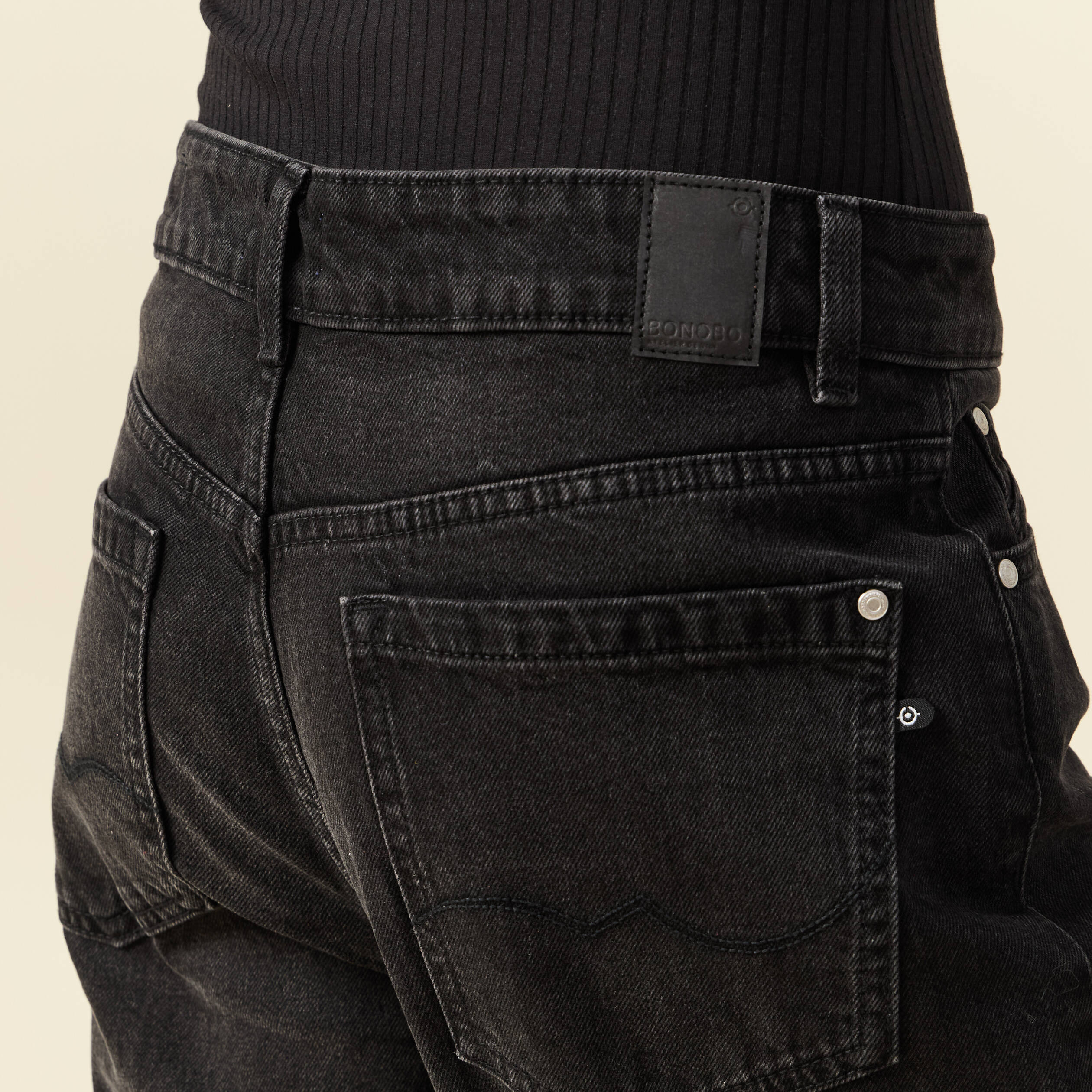 Jeans large taille haute denim noir femme