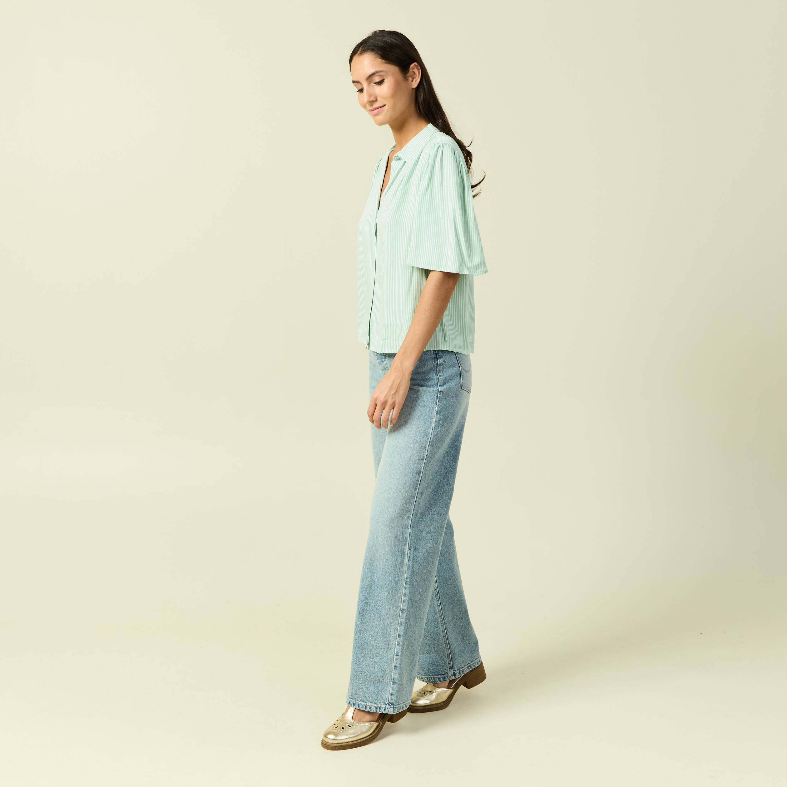 Chemise Femme L.L.Bean Manches Courtes, Boutonnée, Ventilée, Vert Aqua, Taille S