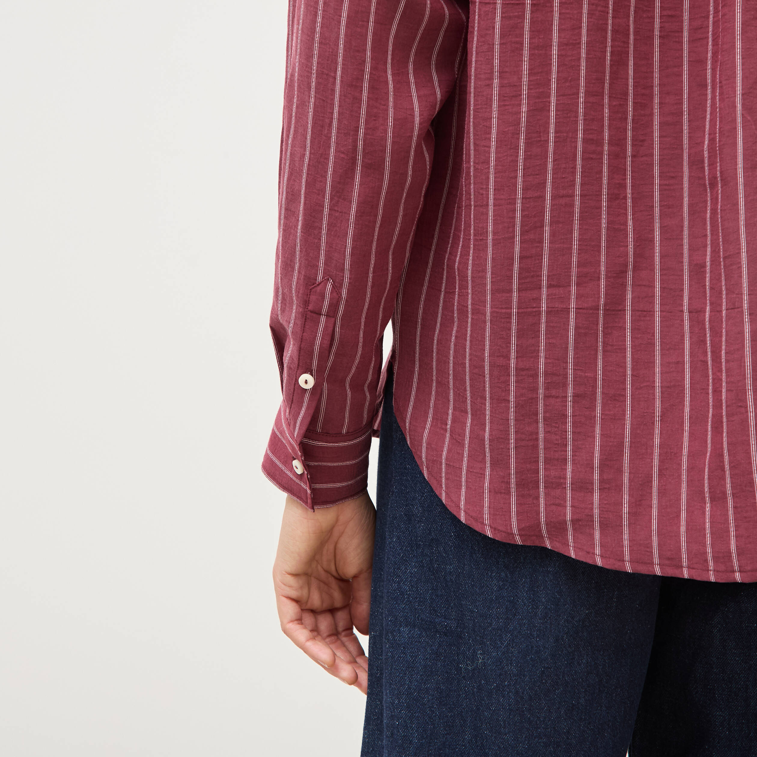 Chemise droite manches longues fluide bordeaux femme