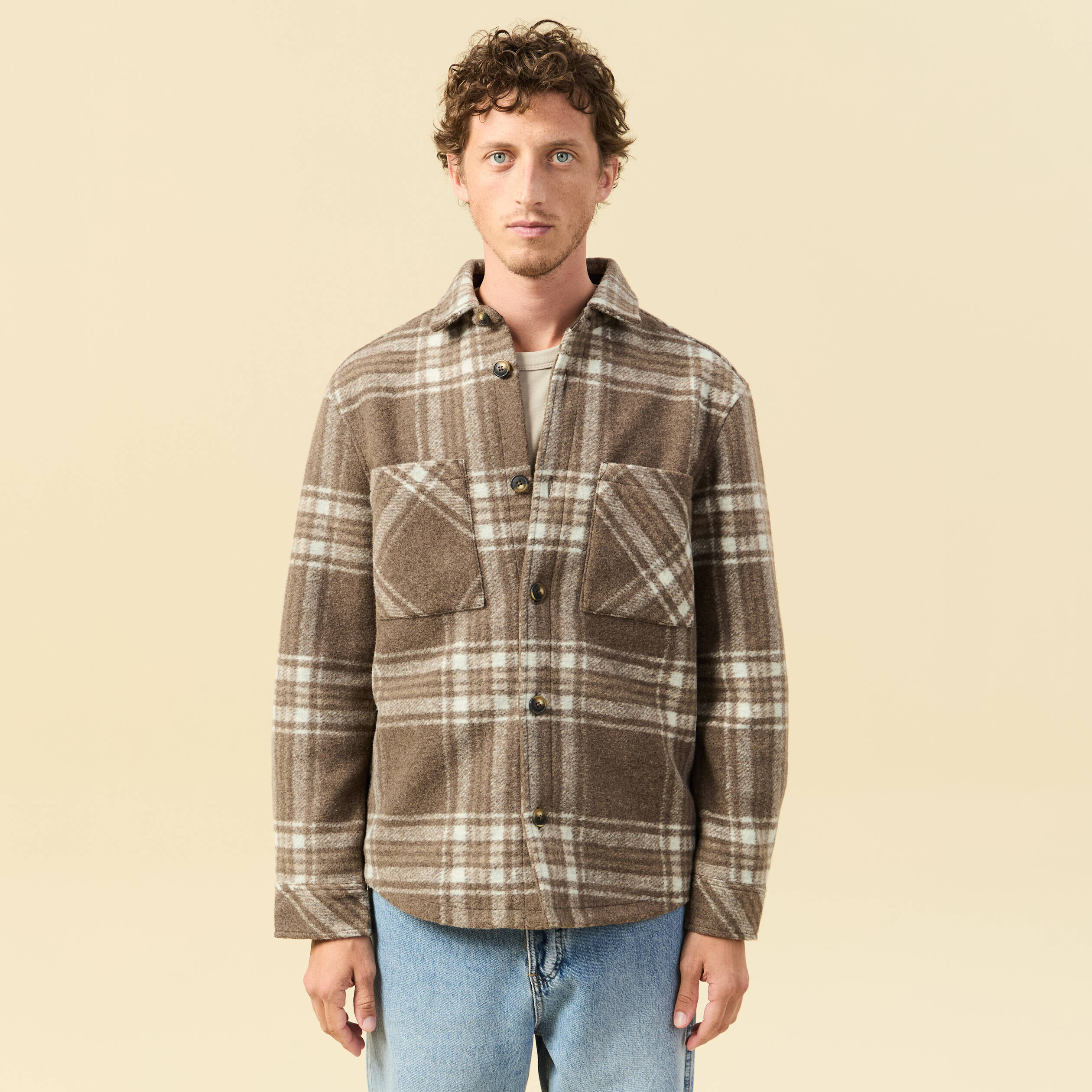 Surchemise manches courtes col classique marron fonc&eacute; homme