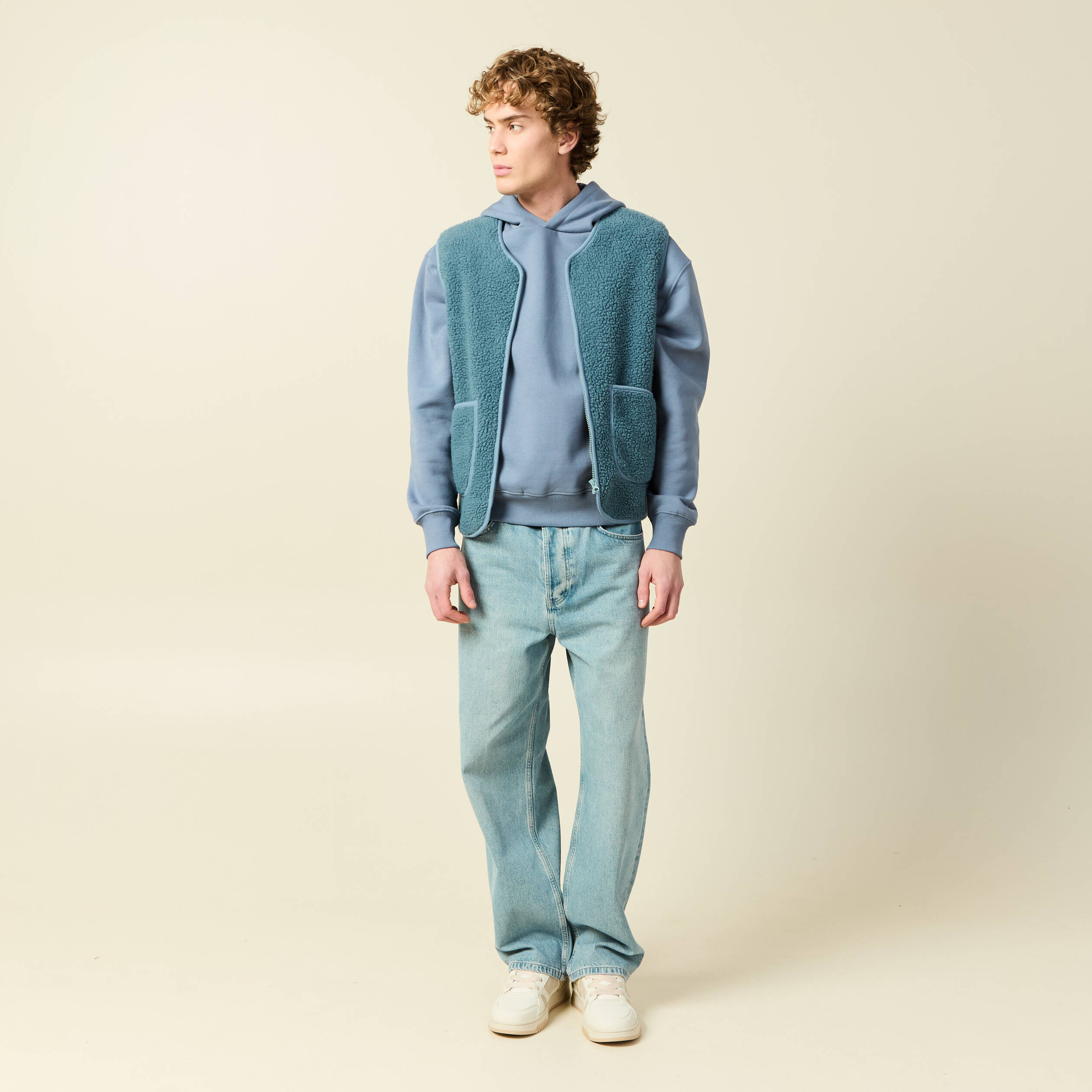 Sweat sans manches effet polaire bleu gris homme