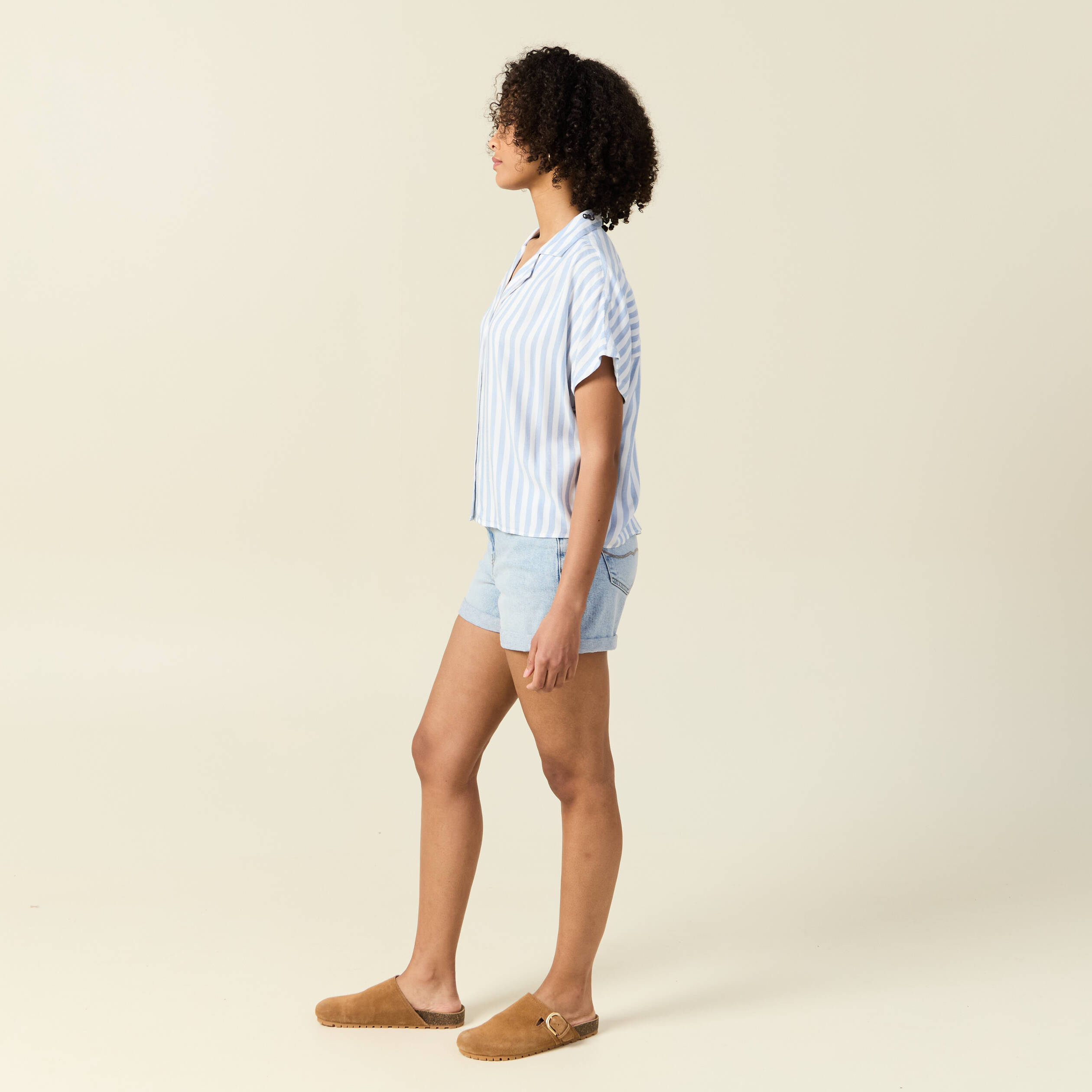 Chemise manches 3/4 bleu femme