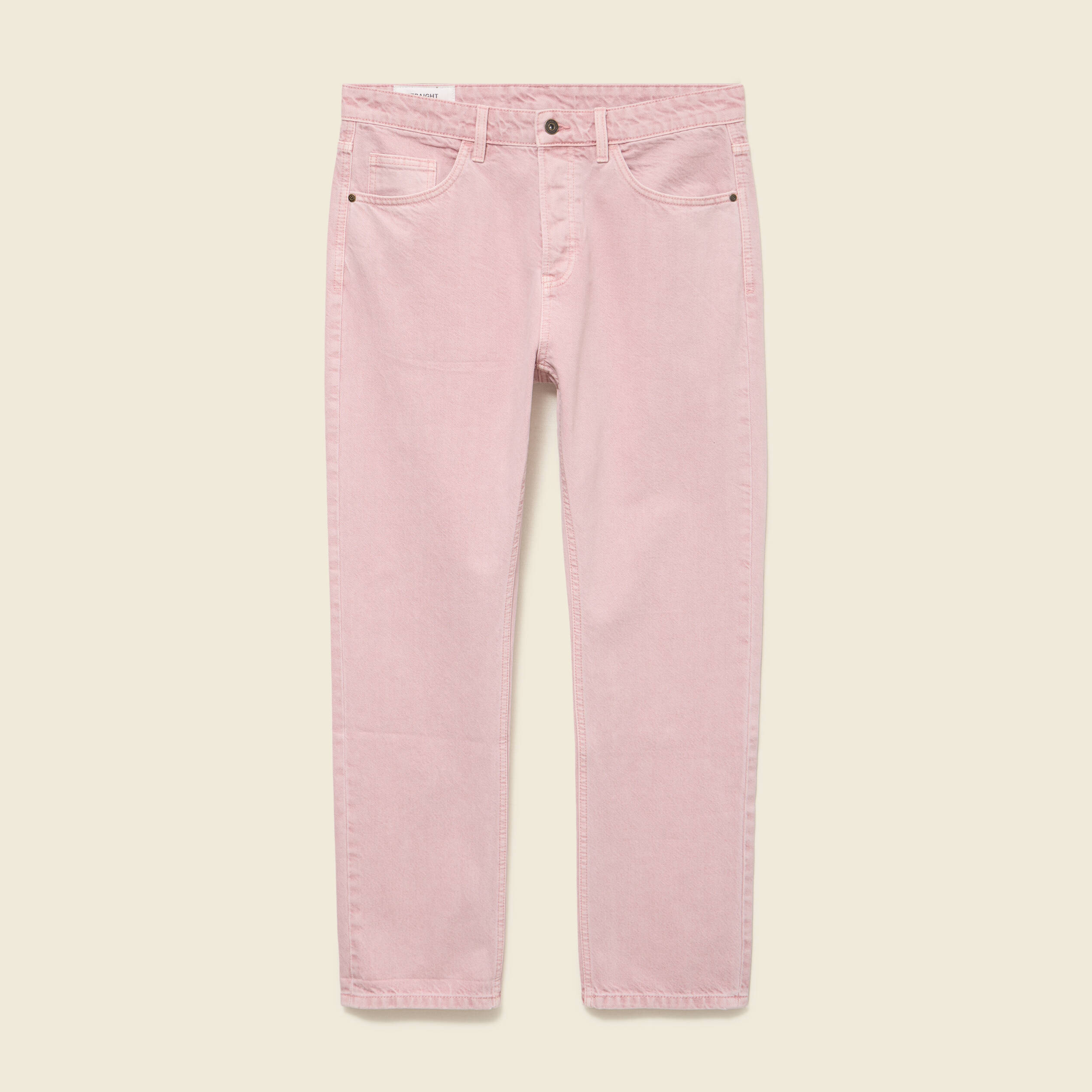Jeans straight longueur 32 en coton rose homme