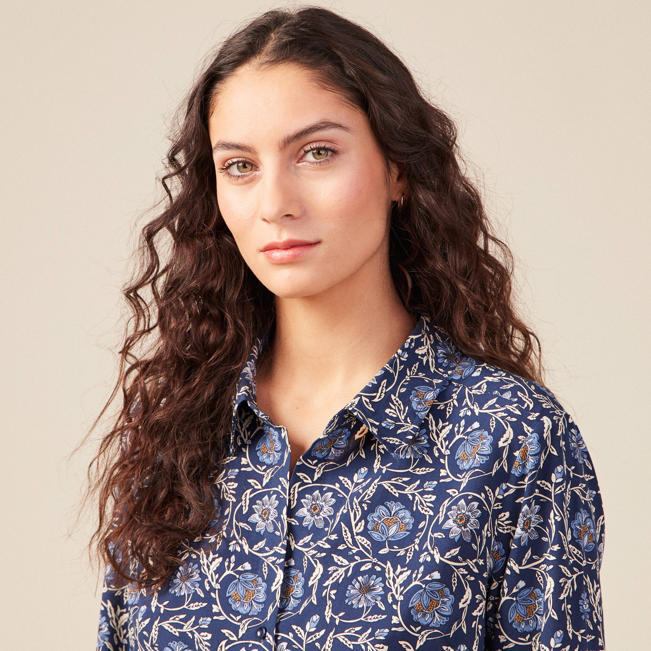 Robe longue droite manches longues bleu femme