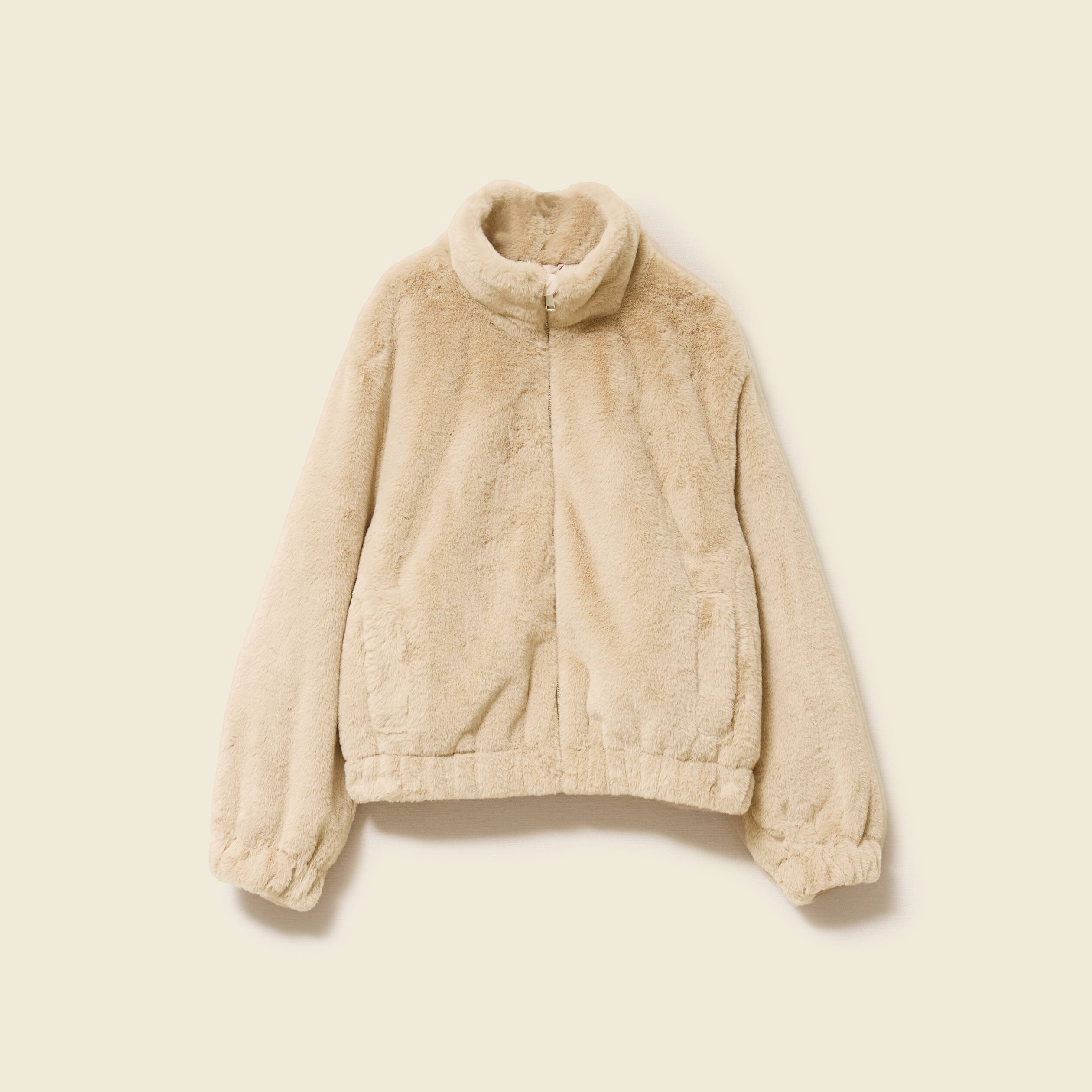 Veste droite courte col montant beige femme