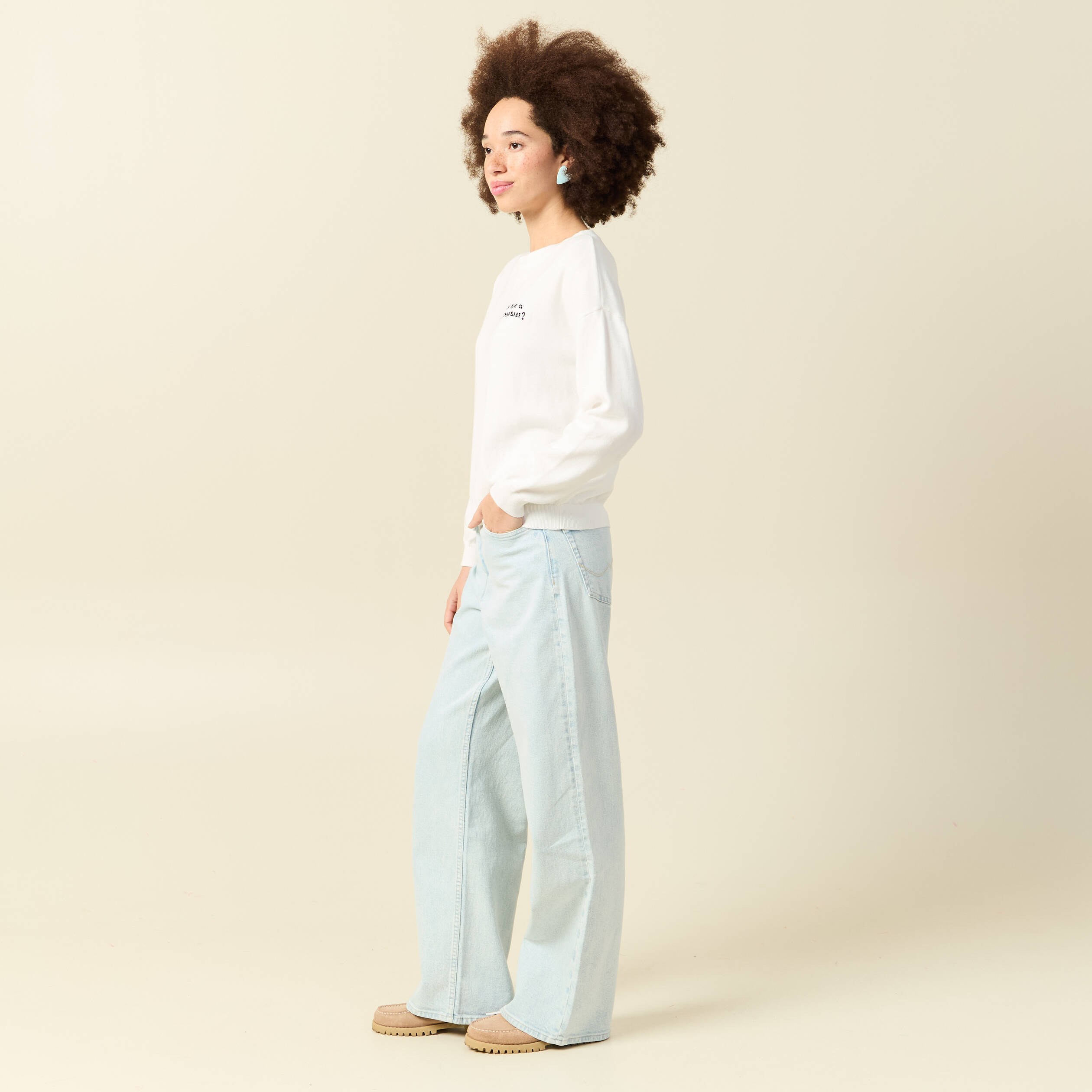Pull col rond Atelier Beguin x Bonobo ecru femme