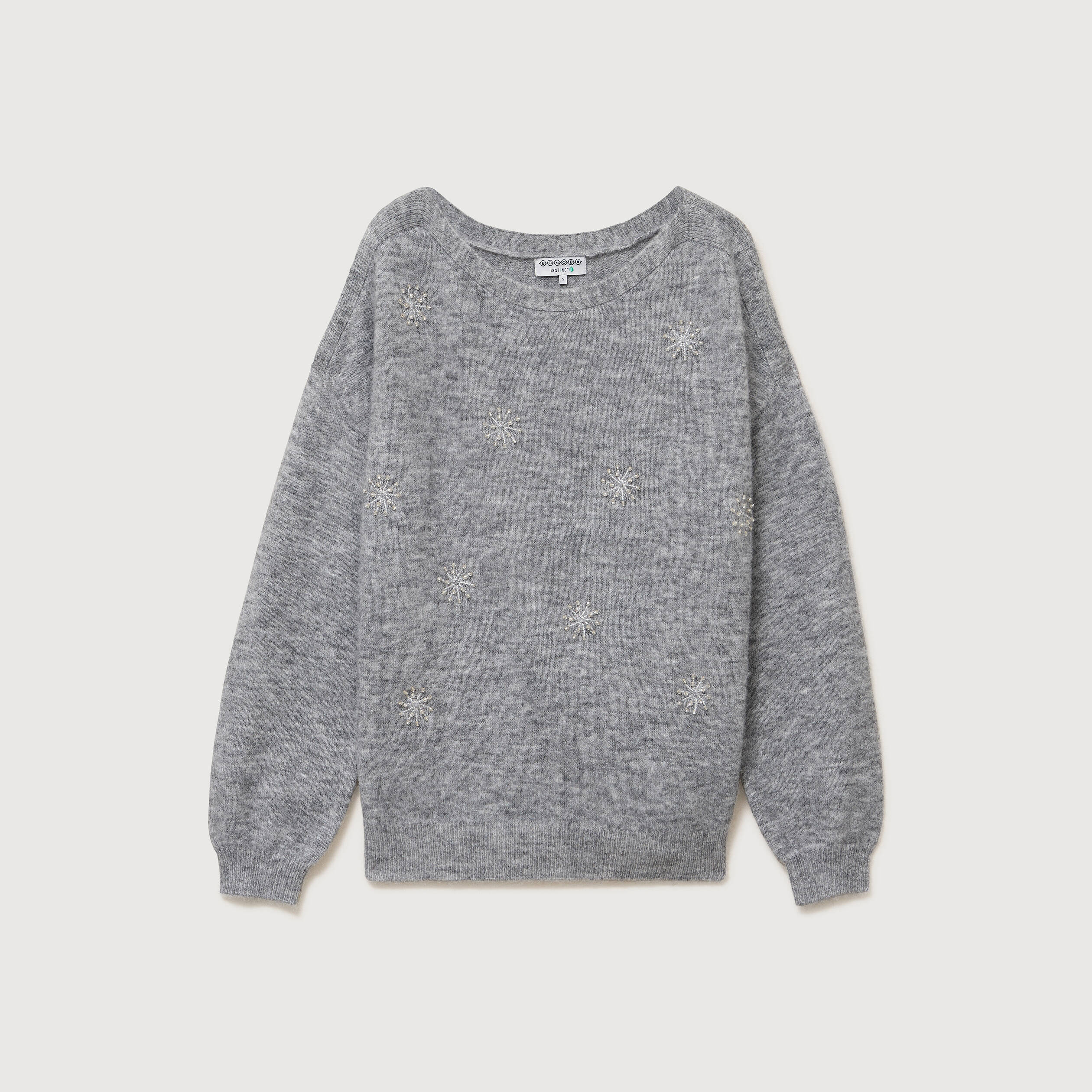 Pull droit col bateau manches longues gris femme