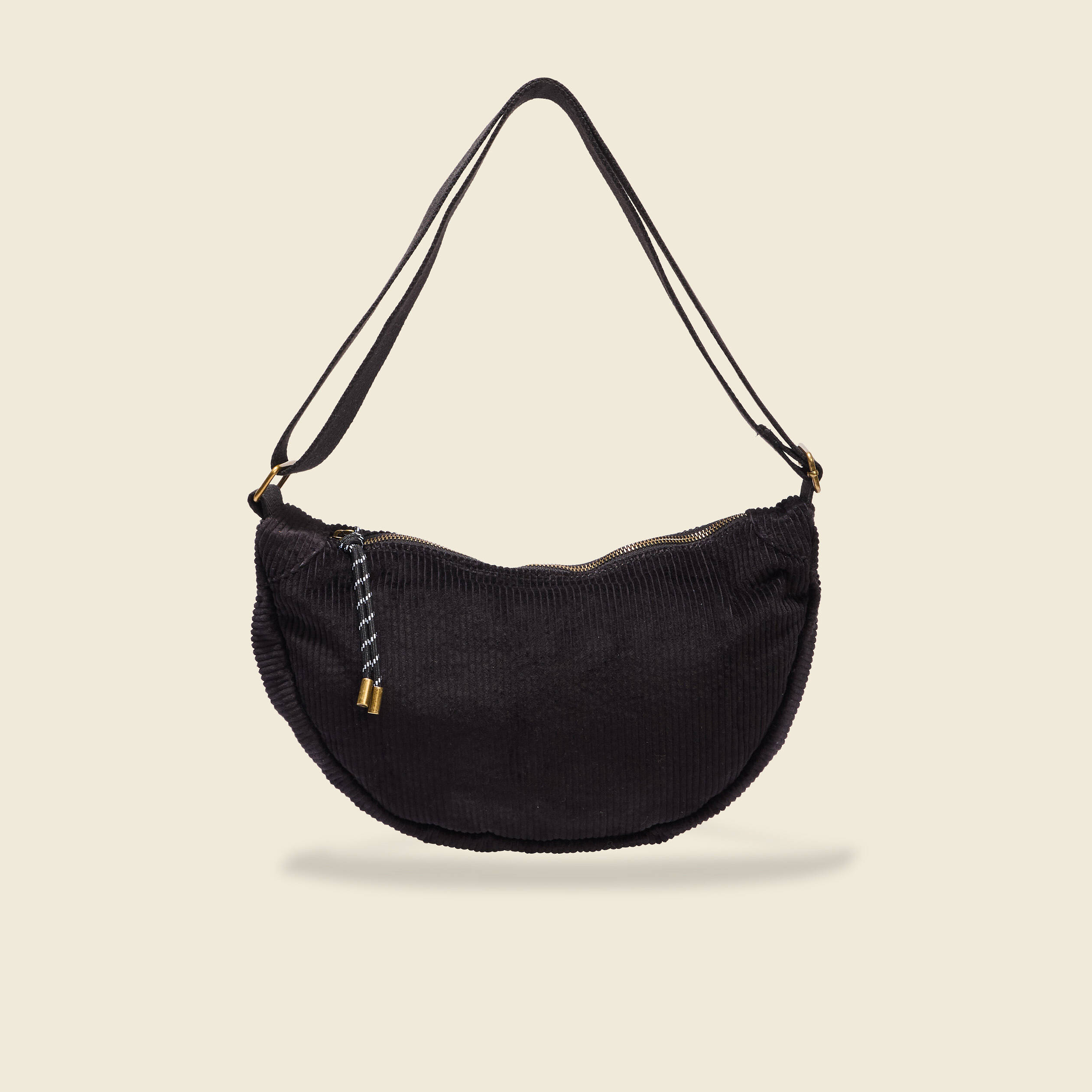 Sac banane velours c&ocirc;tel&eacute; noir femme