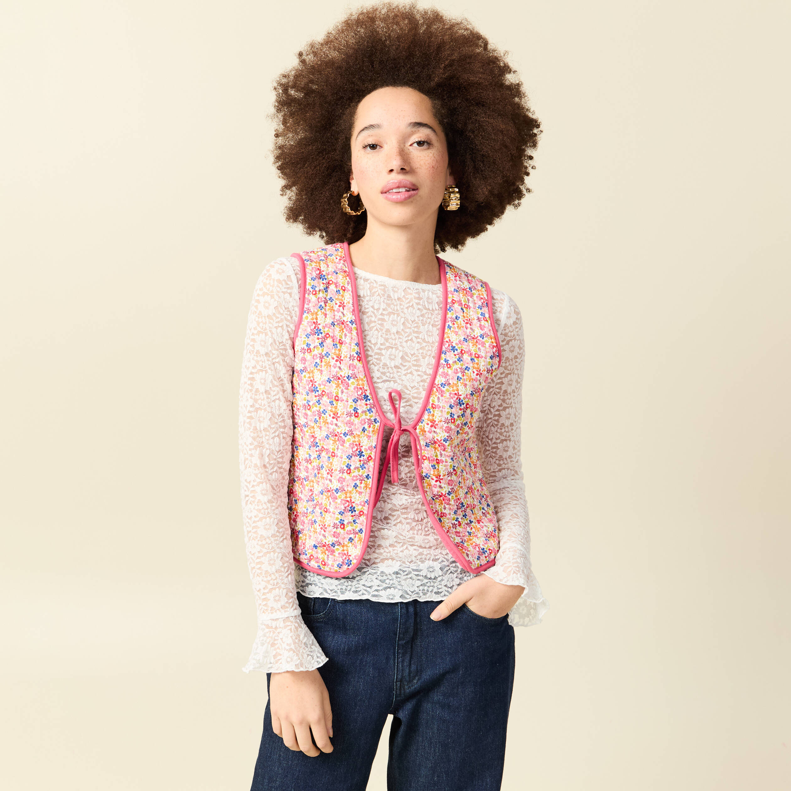 Gilet r&eacute;versible droit sans manches multicolore femme