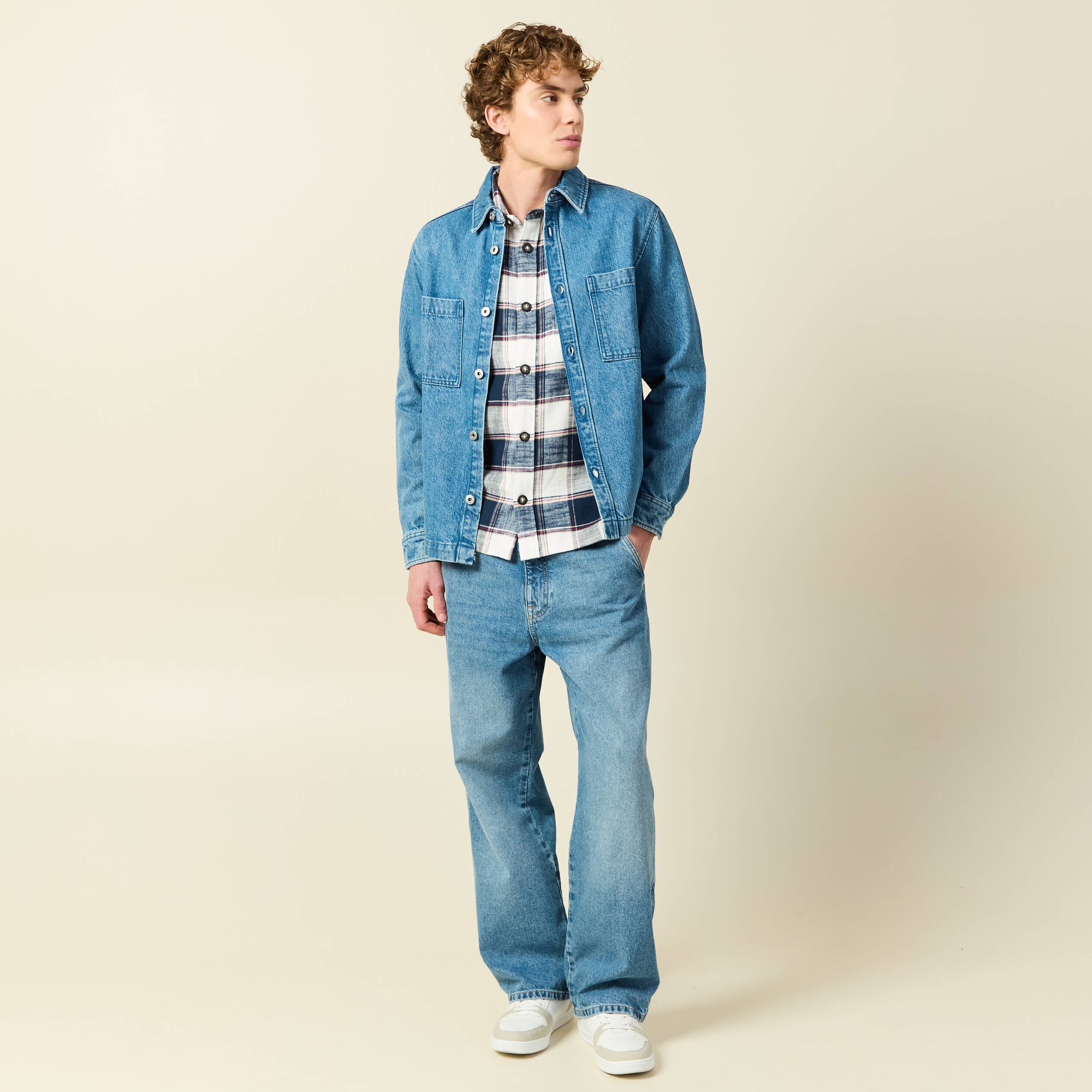 Surchemise en coton manches longues bleu marine homme