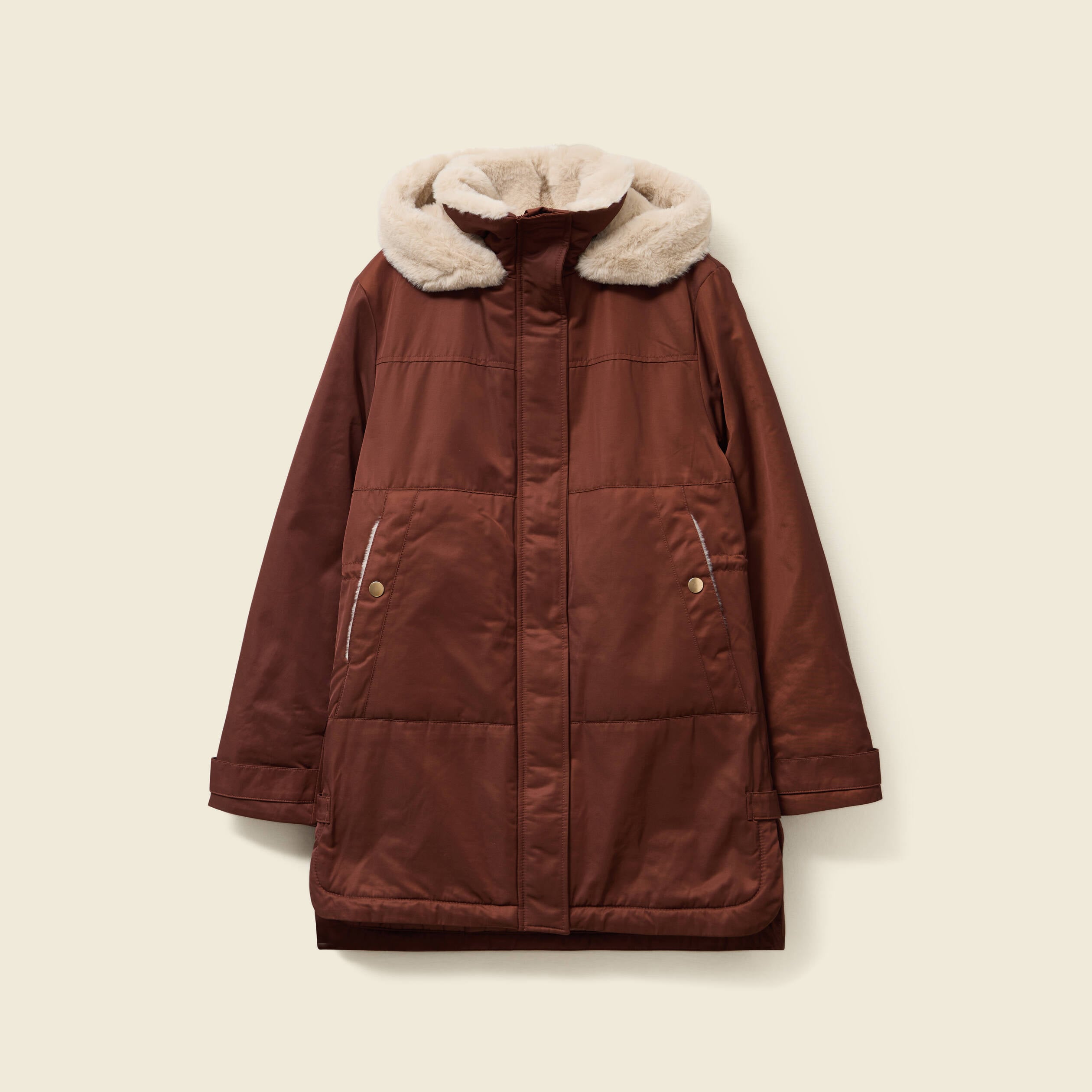 Parka droite &agrave; capuche marron fonc&eacute; femme