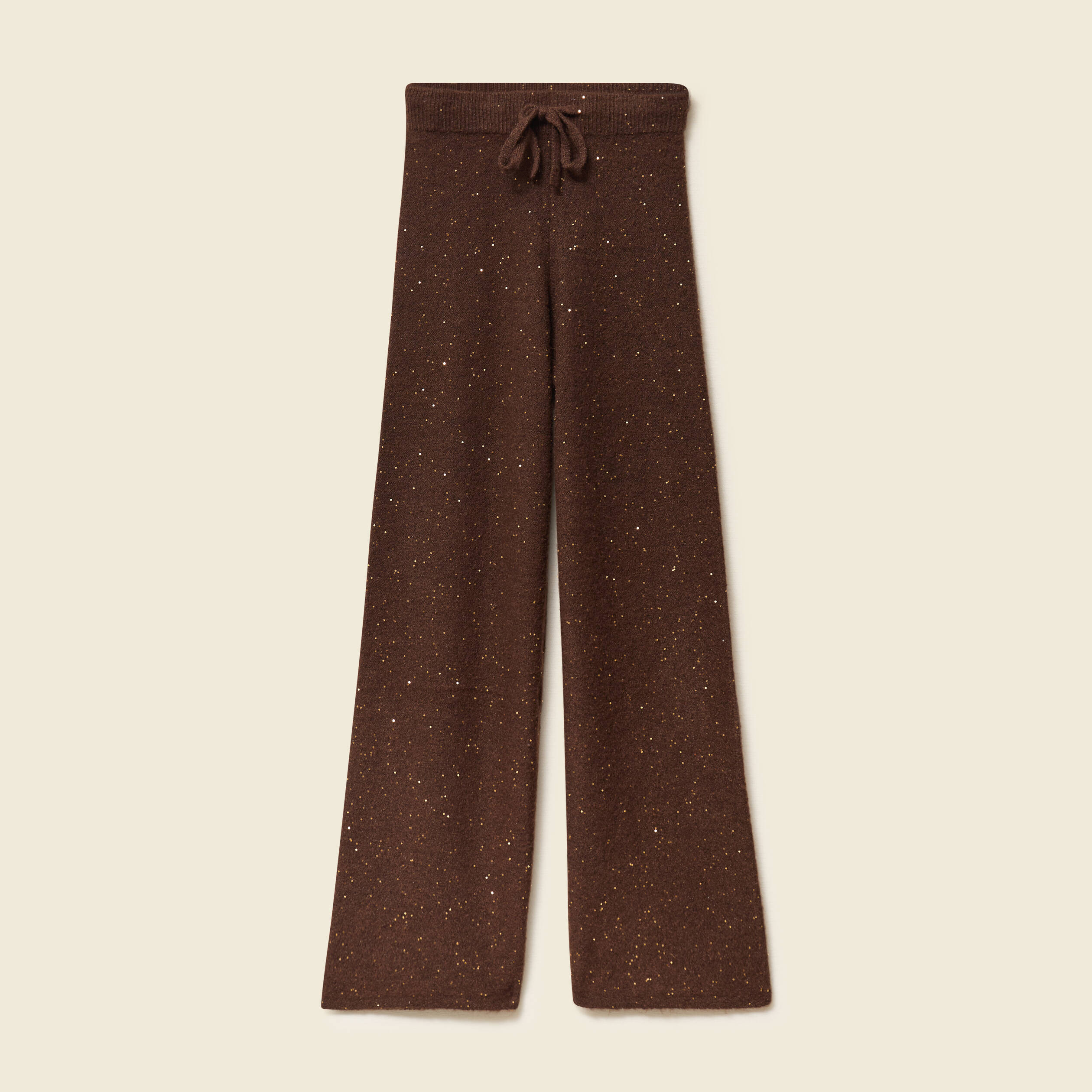 Pantalon large taille haute en maille marron fonc&eacute; femme