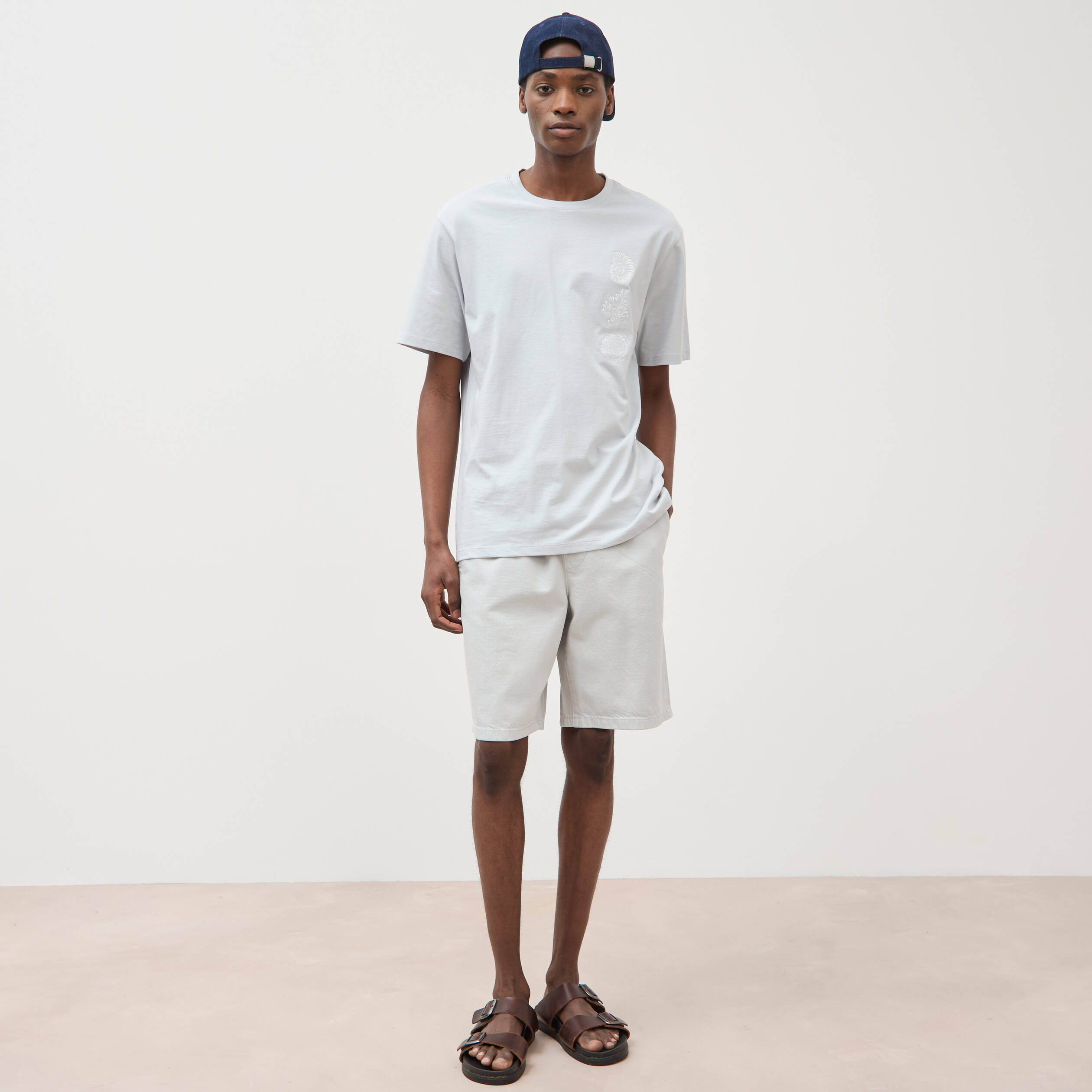 T-shirt ample en coton manches courtes gris clair homme
