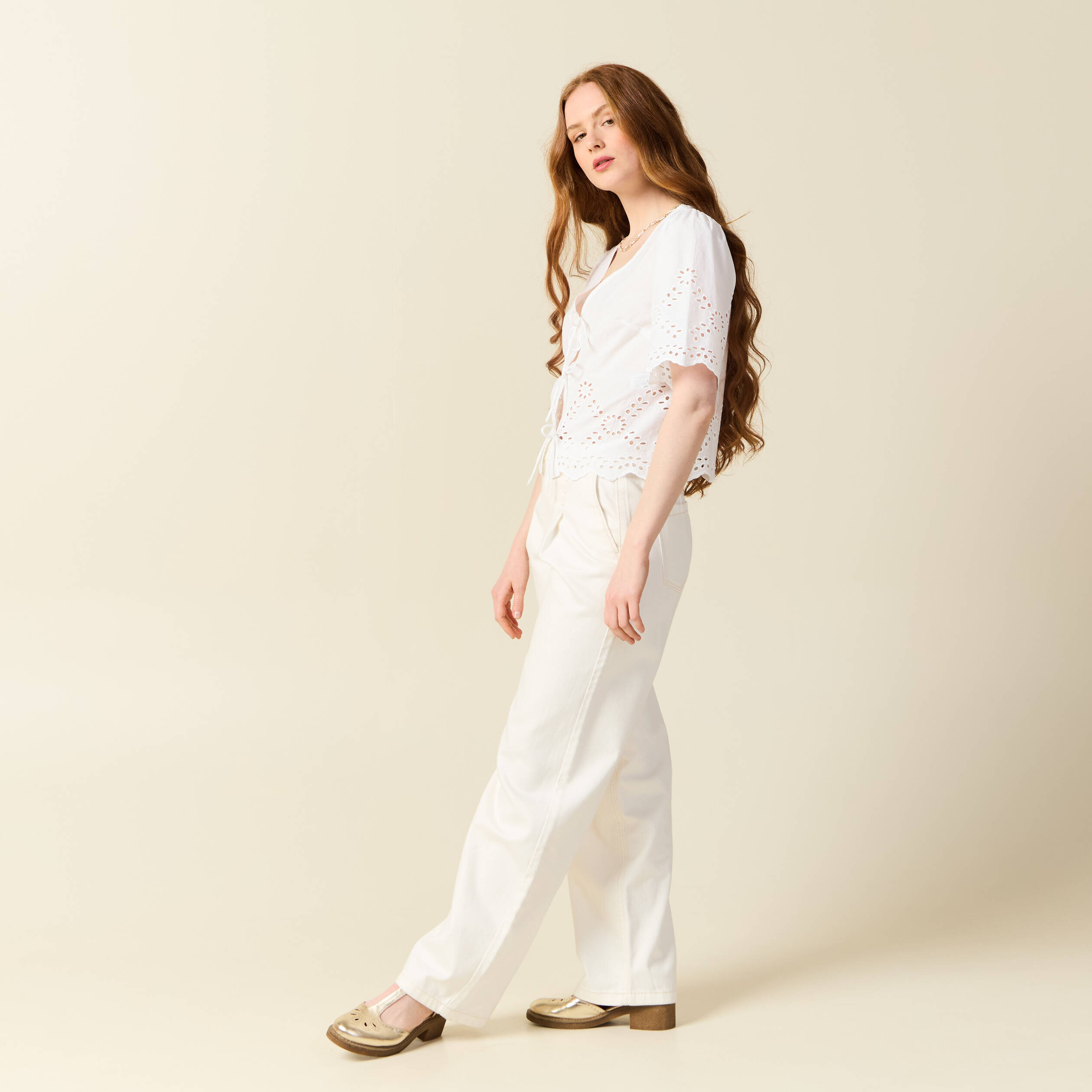 blouse manches courtes brodee ecru femme Blouse manches courtes brodée ecru femme
