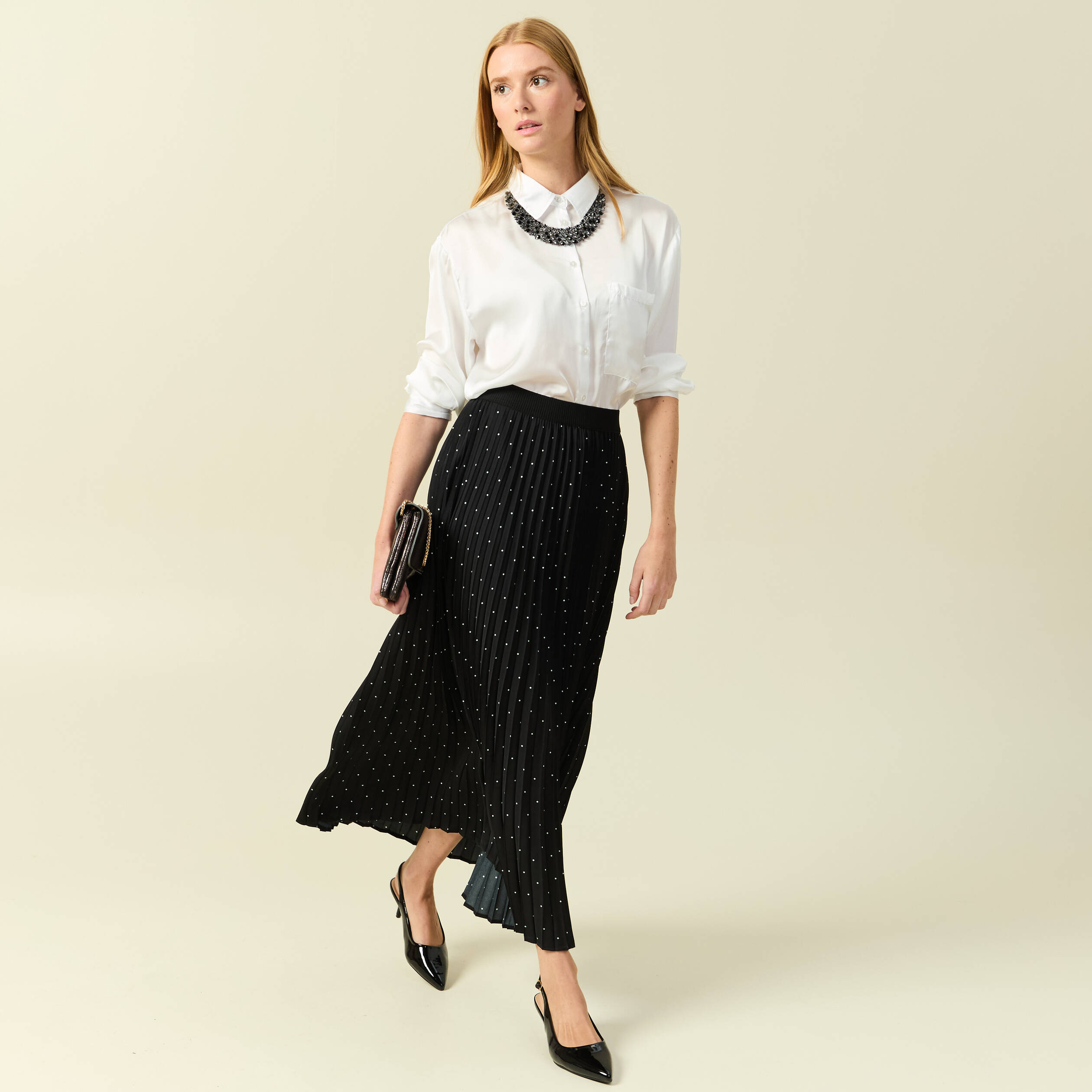 Jupe satin&eacute;e noir femme