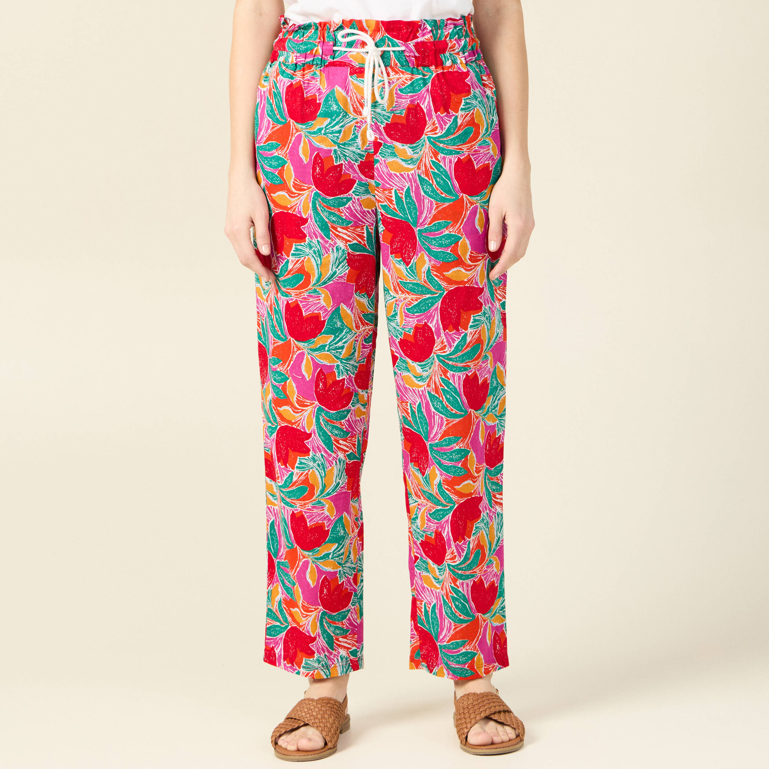 pantalon carotte taille haute multicolore femme Pantalon carotte taille haute multicolore femme