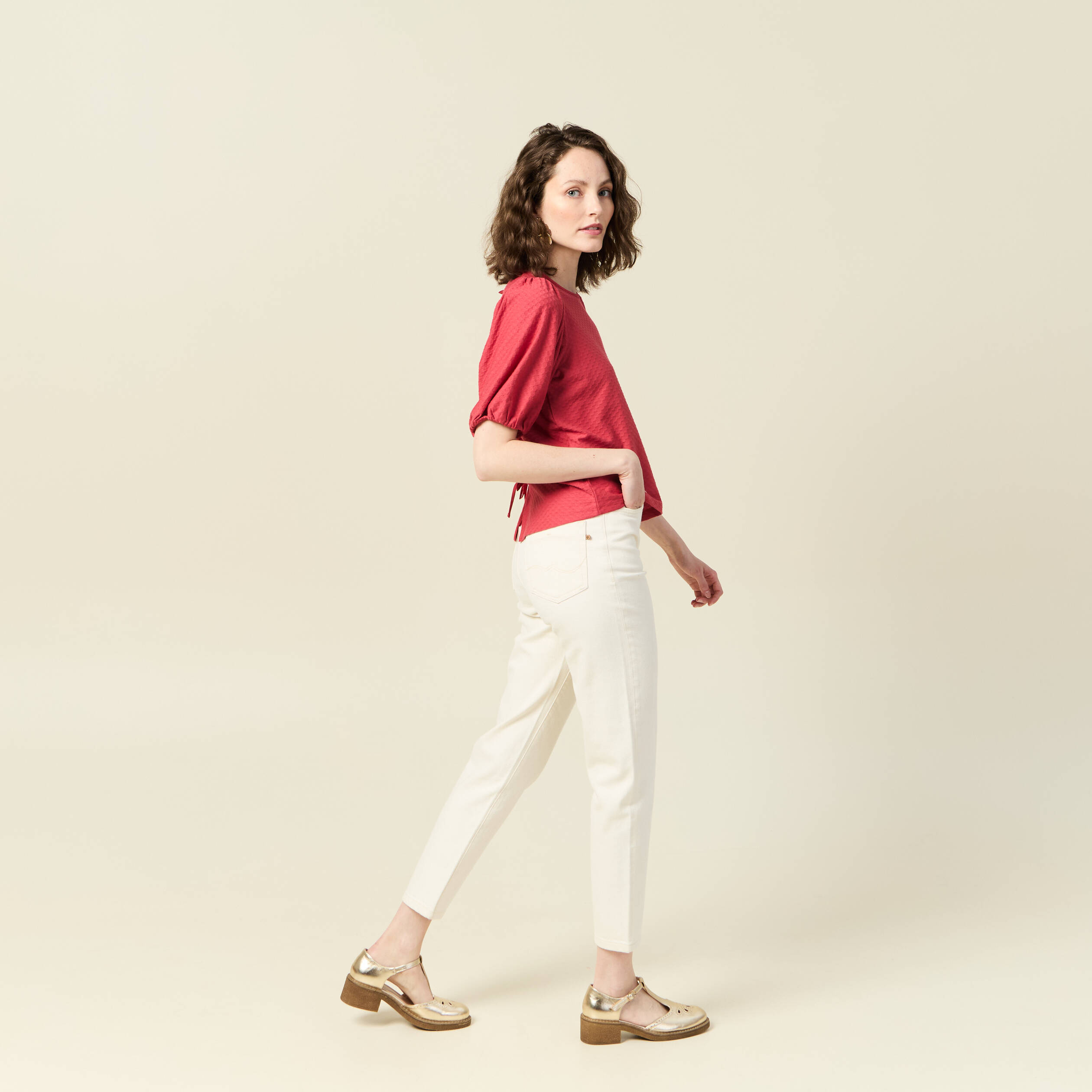 T-shirt manches courtes rouge fonc&eacute; femme