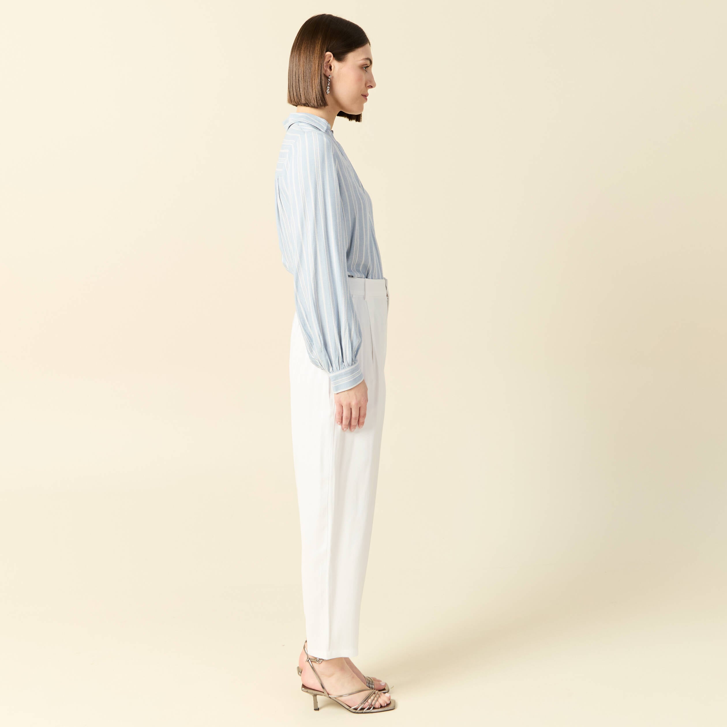 Pantalon slouchy taille haute blanc femme