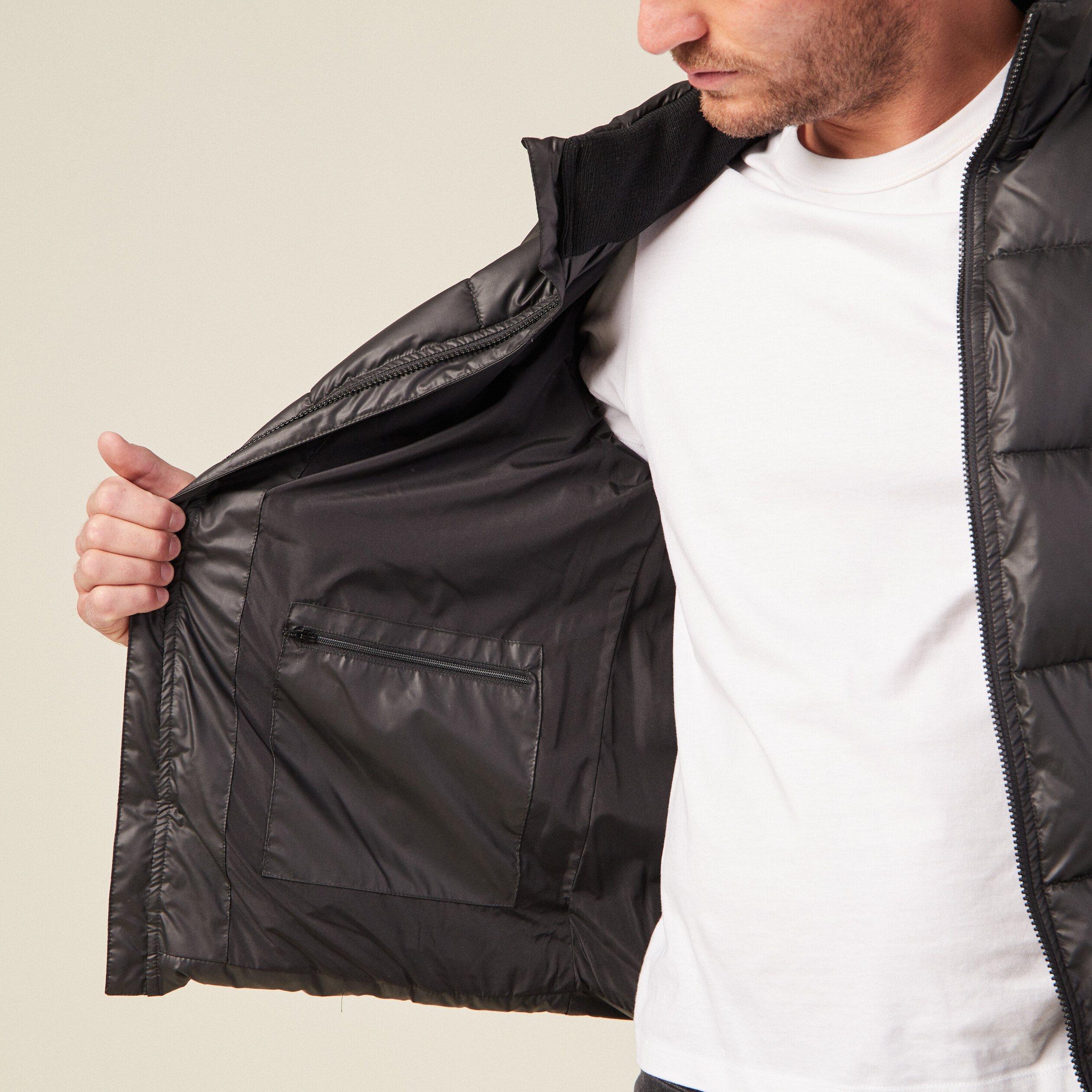 Doudoune droite col montant noir homme