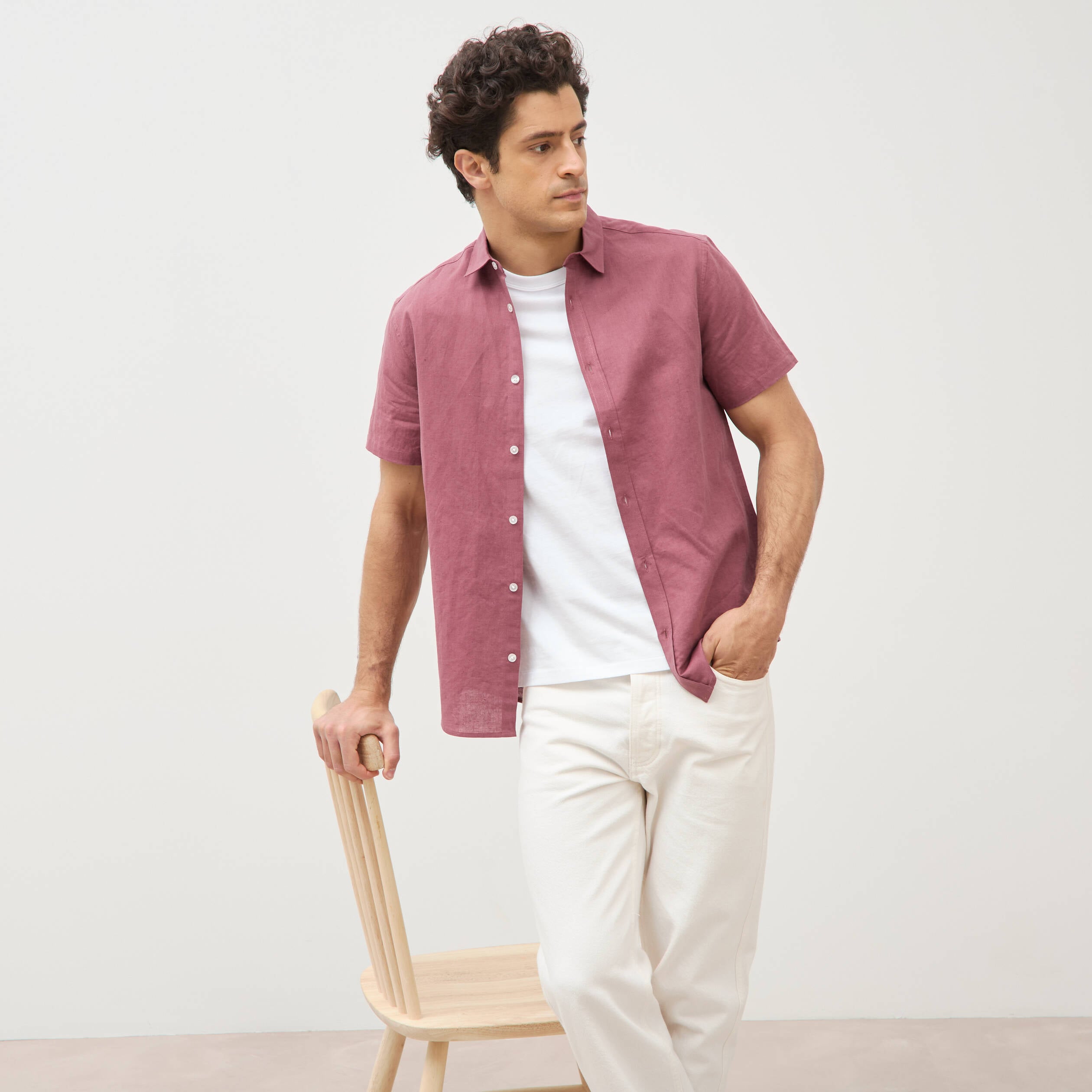 Chemise manches courtes vieux rose homme