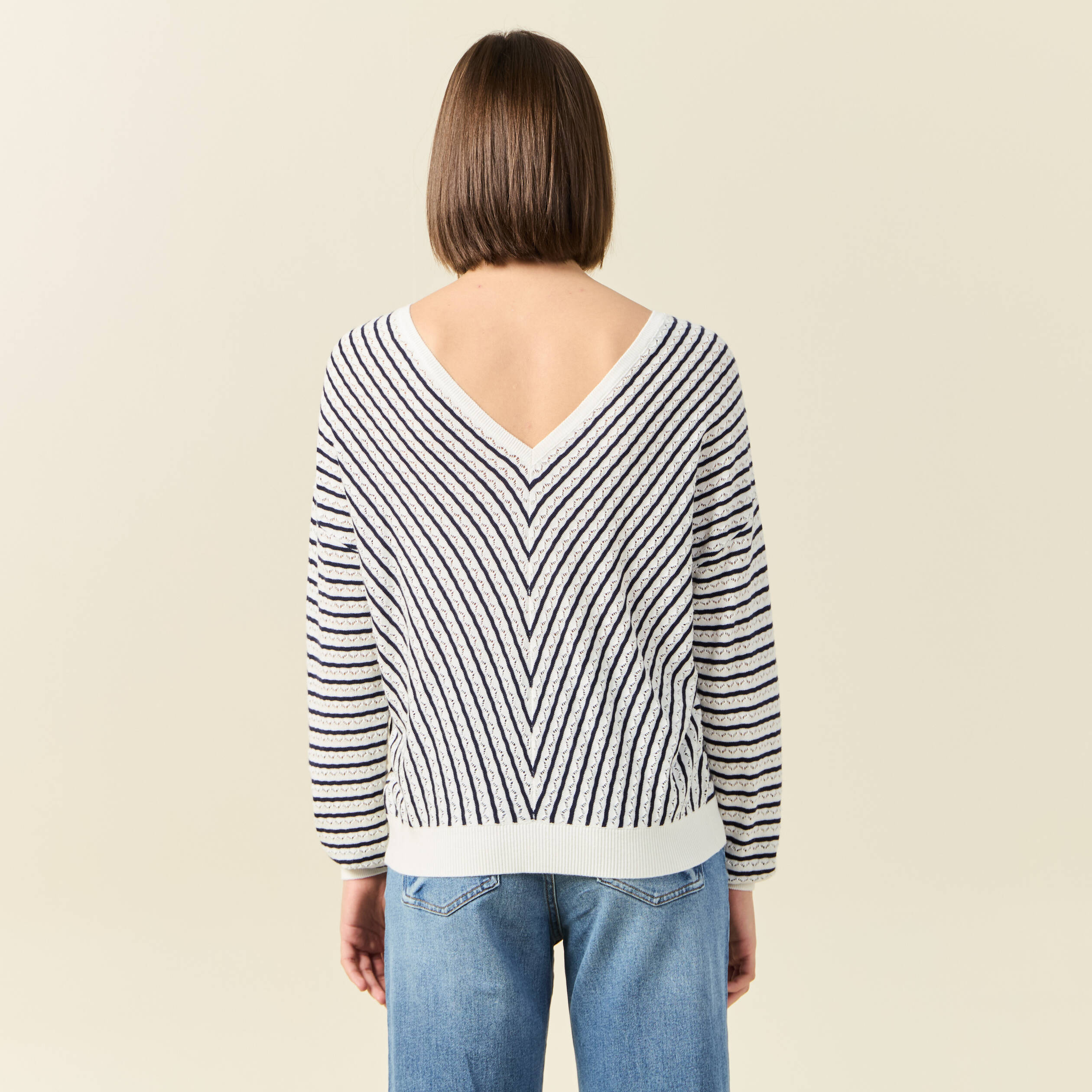 Pull manches longues ecru femme