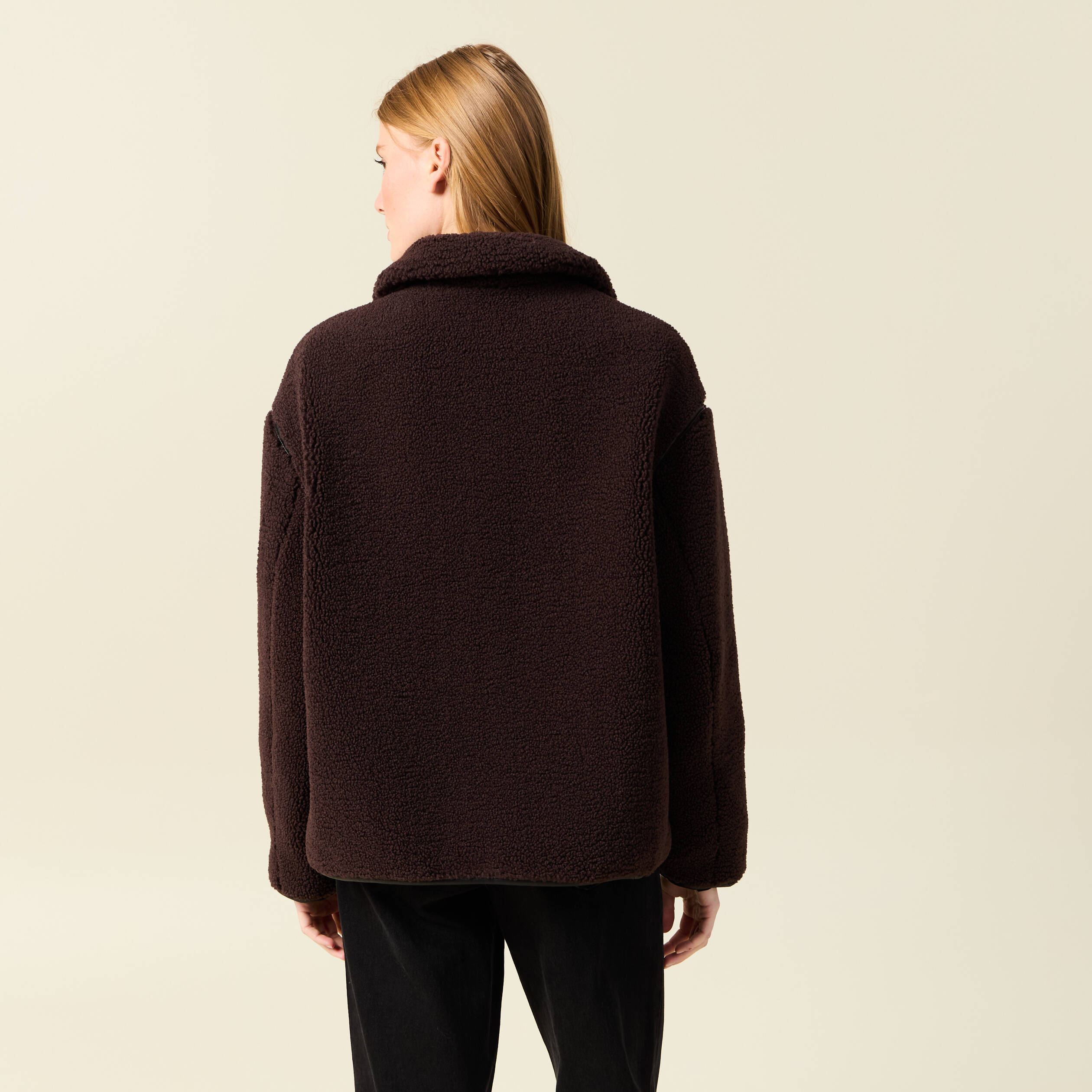 Manteau court droit effet polaire marron foncé femme Vibs