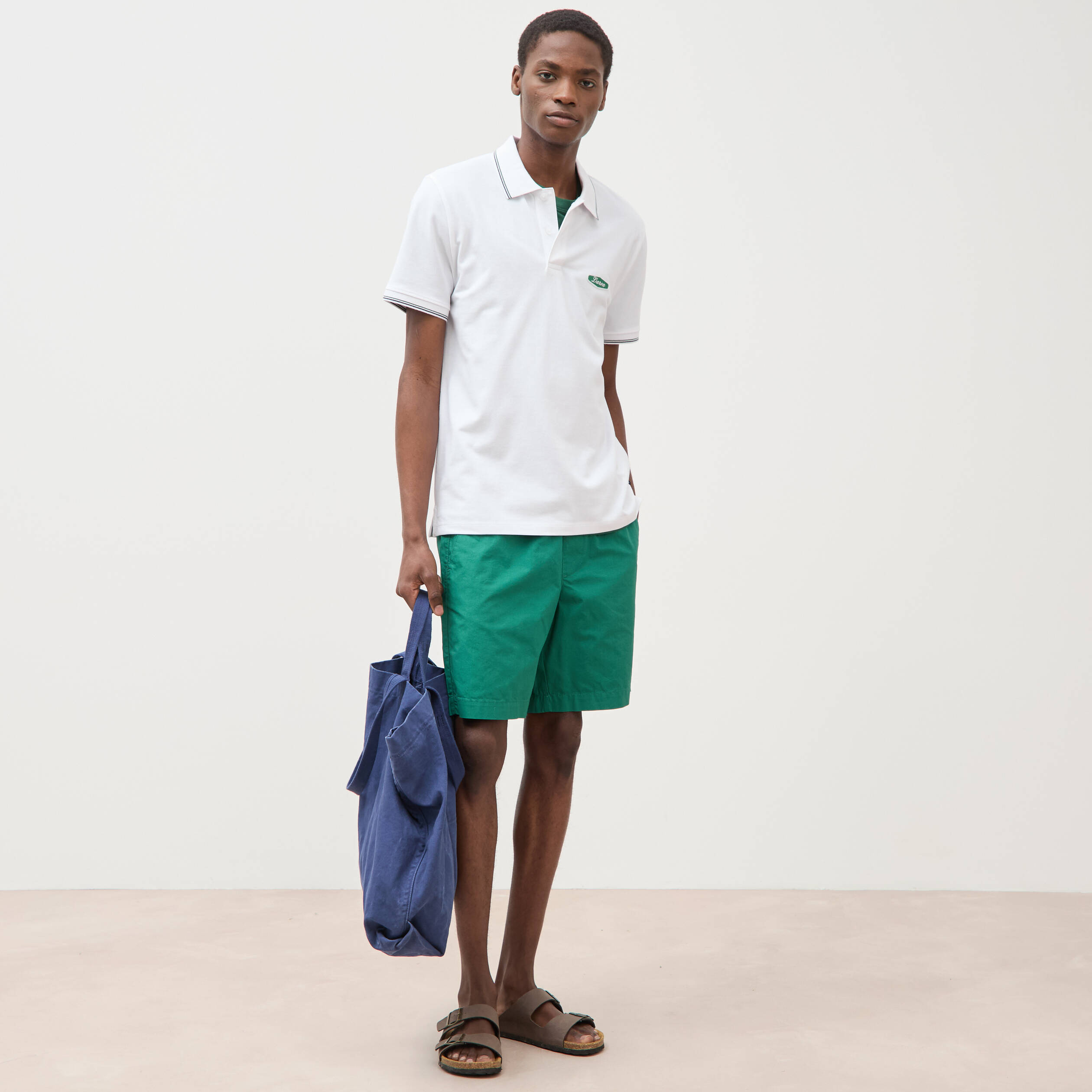 Polo cintr&eacute; en coton manches courtes blanc homme