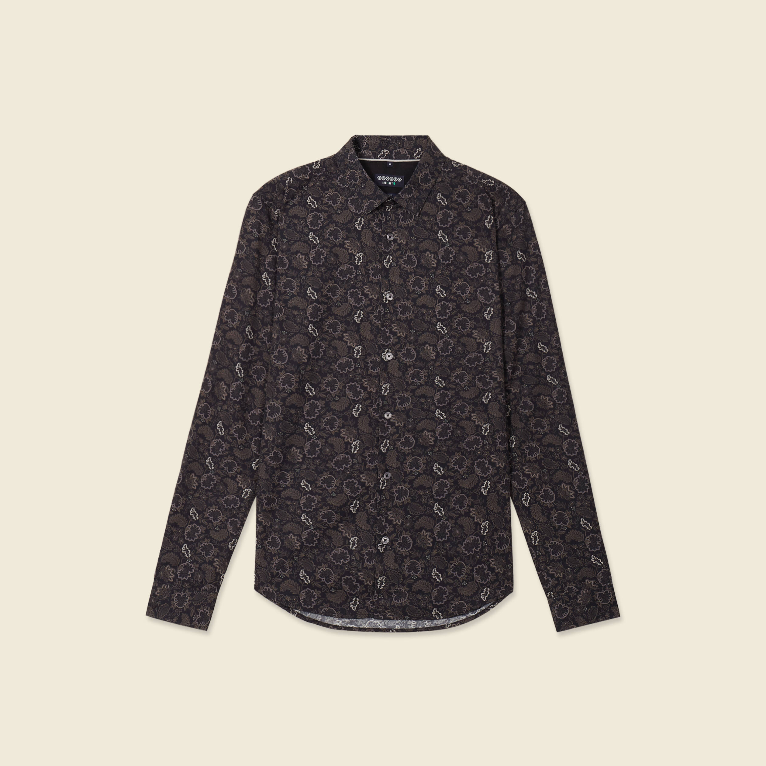 Chemise cintr&eacute;e en coton manches longues noir homme