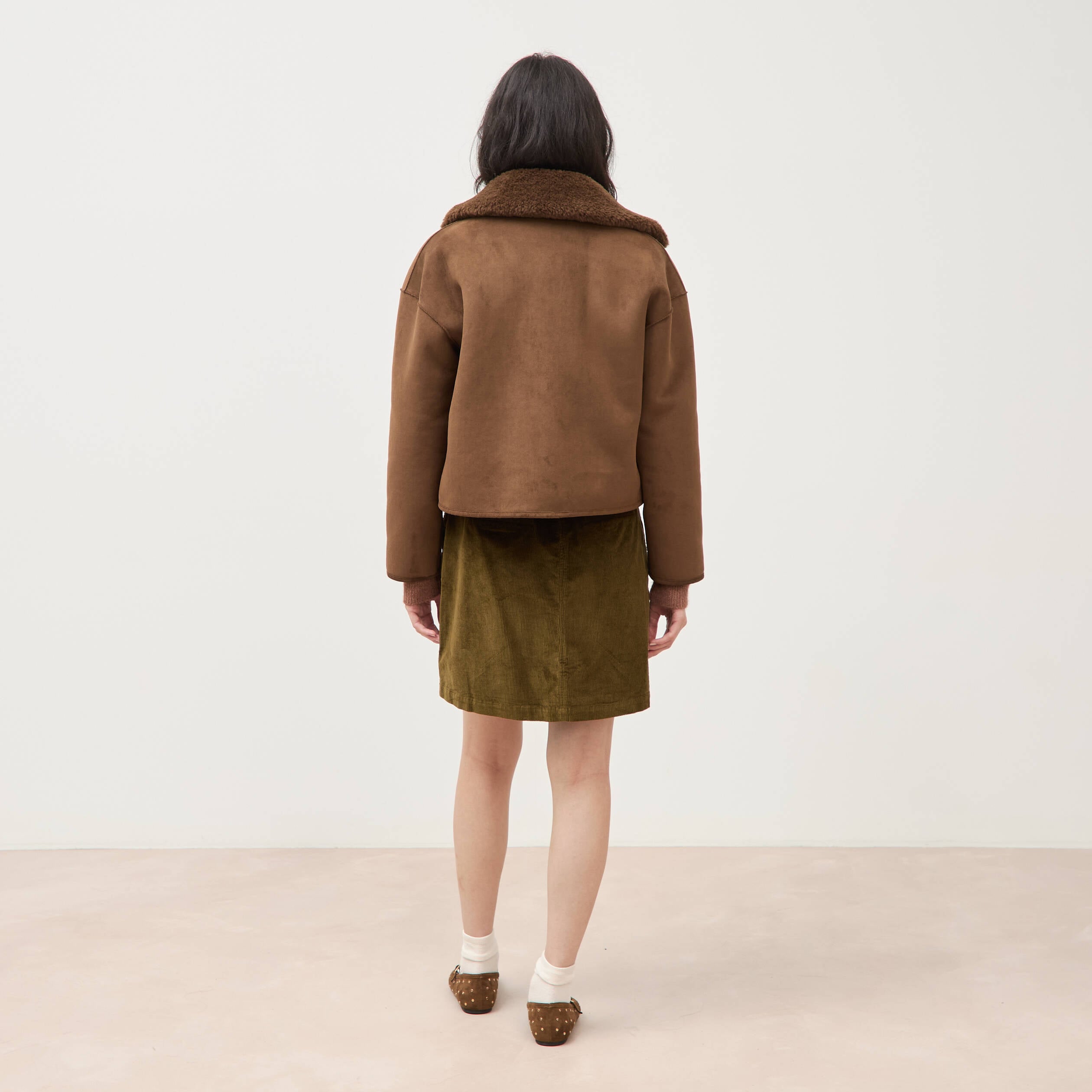 Manteau r&eacute;versible oversize court marron femme