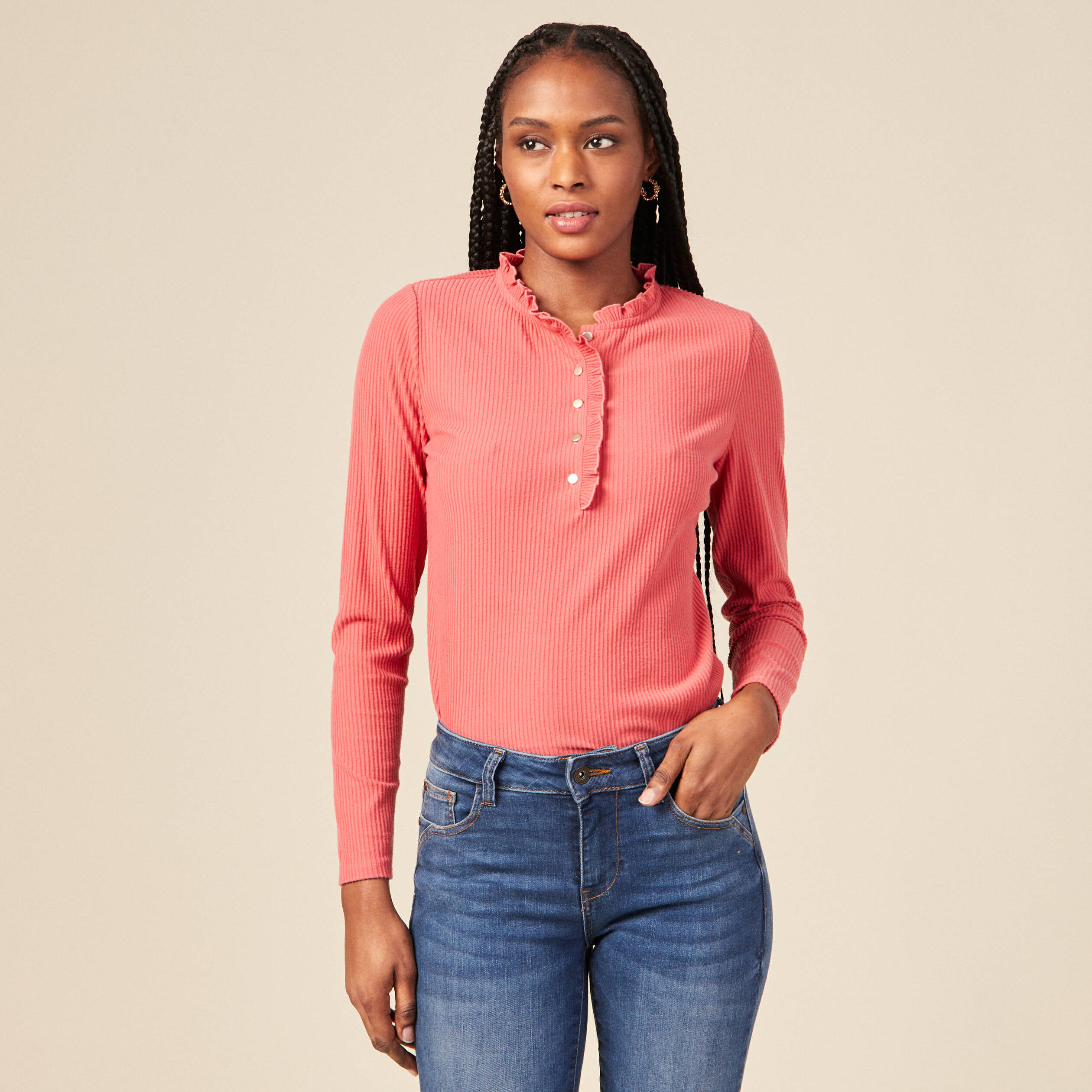 T-shirt manches longues terracotta femme