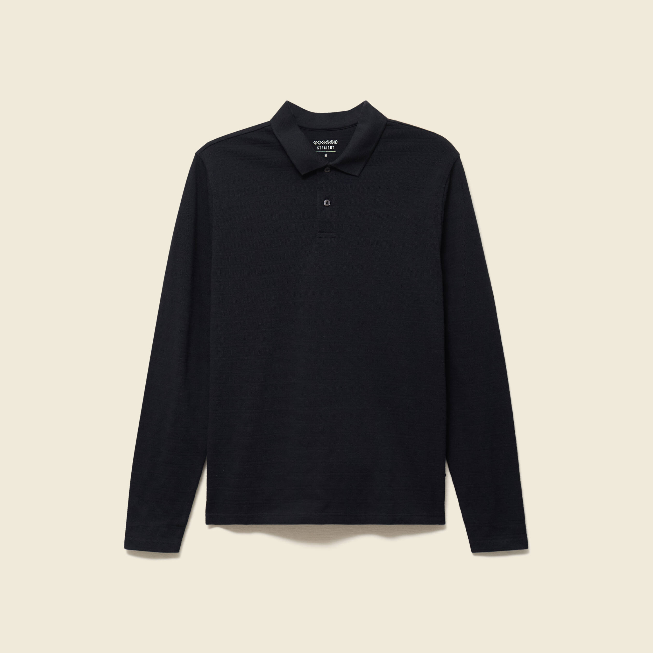 Polo cintr&eacute; manches longues en coton noir homme