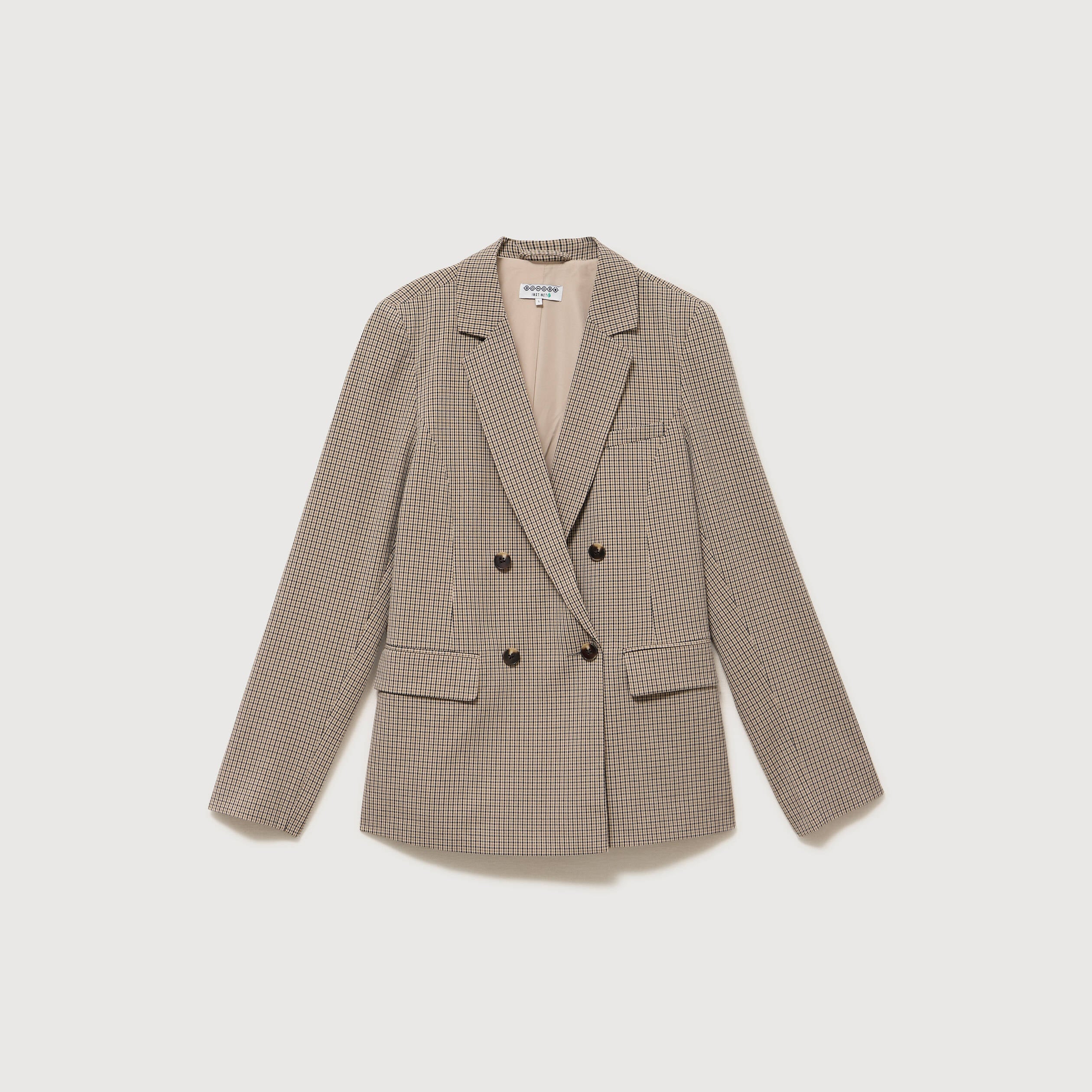 Blazer &agrave; carreaux col tailleur gris femme