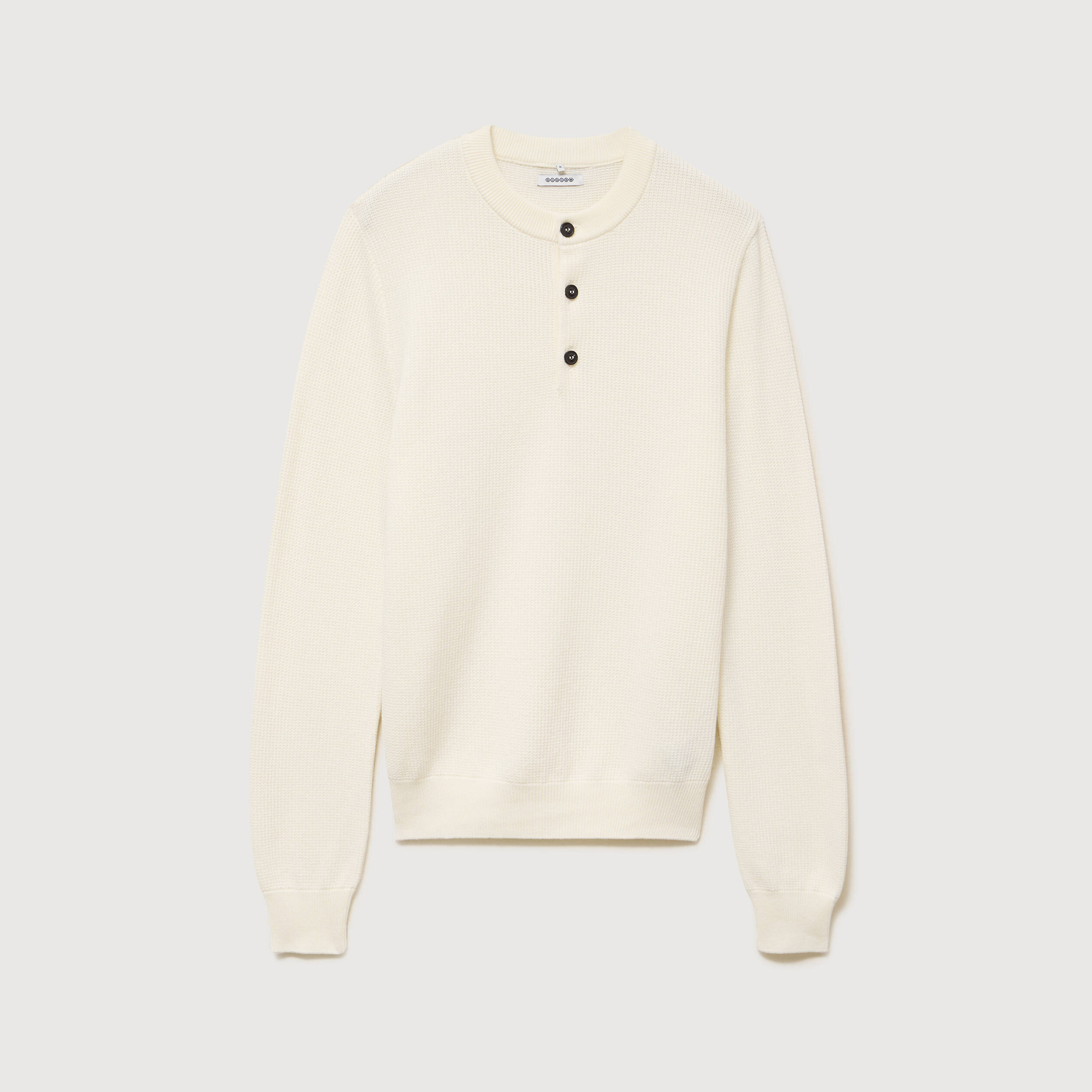 Pull droit col mao manches longues ecru homme