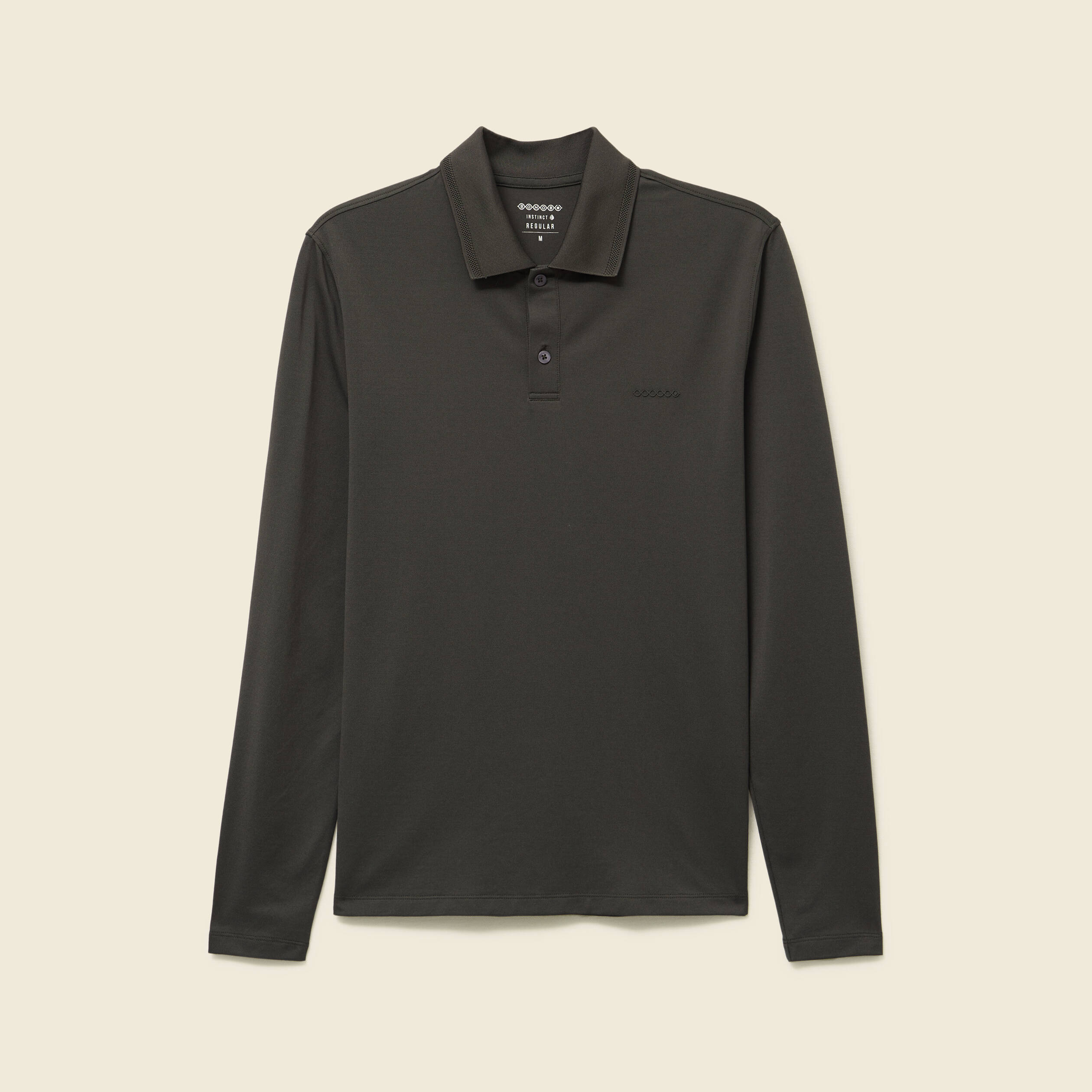 Polo cintr&eacute; manches longues vert kaki homme