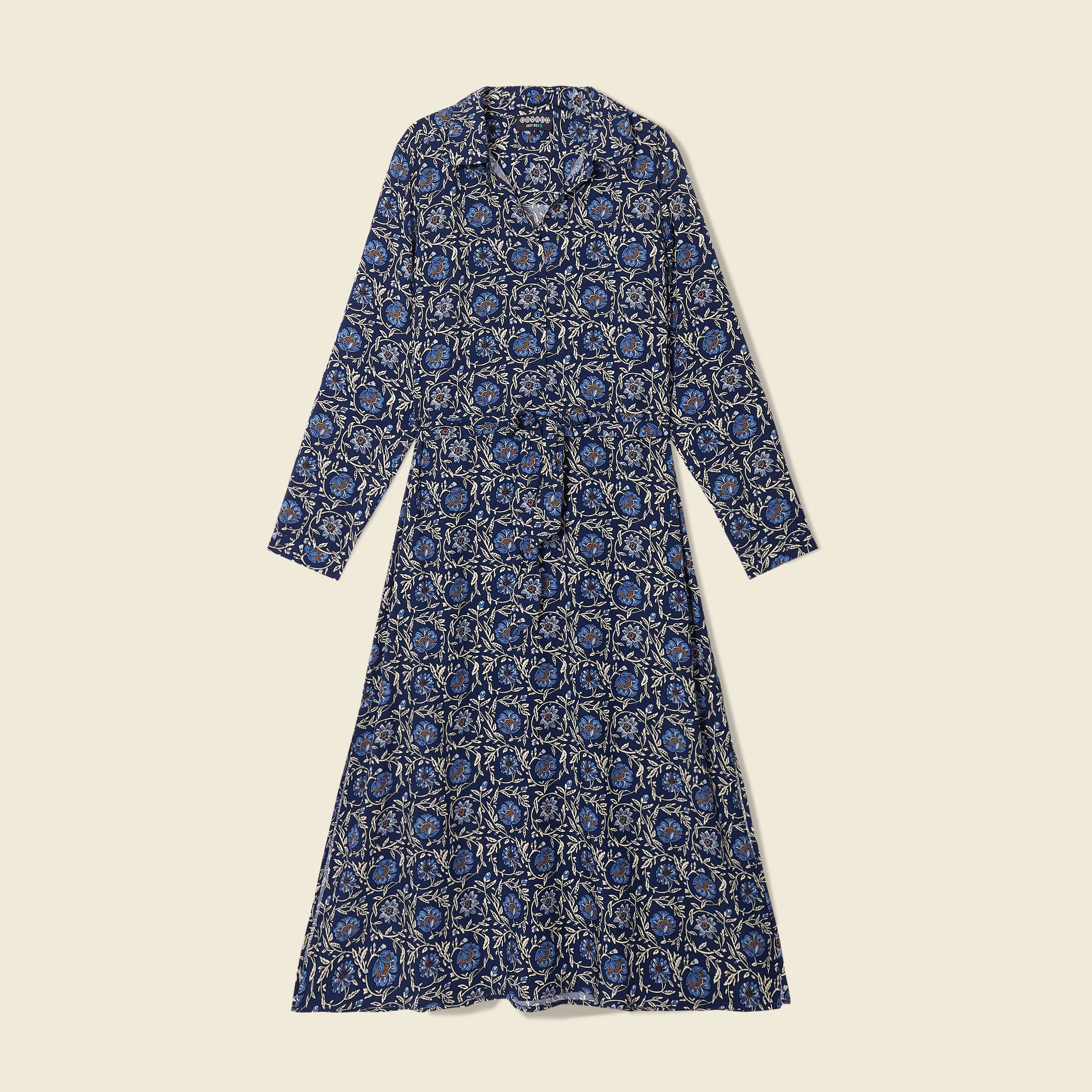 Robe longue droite manches longues bleu femme