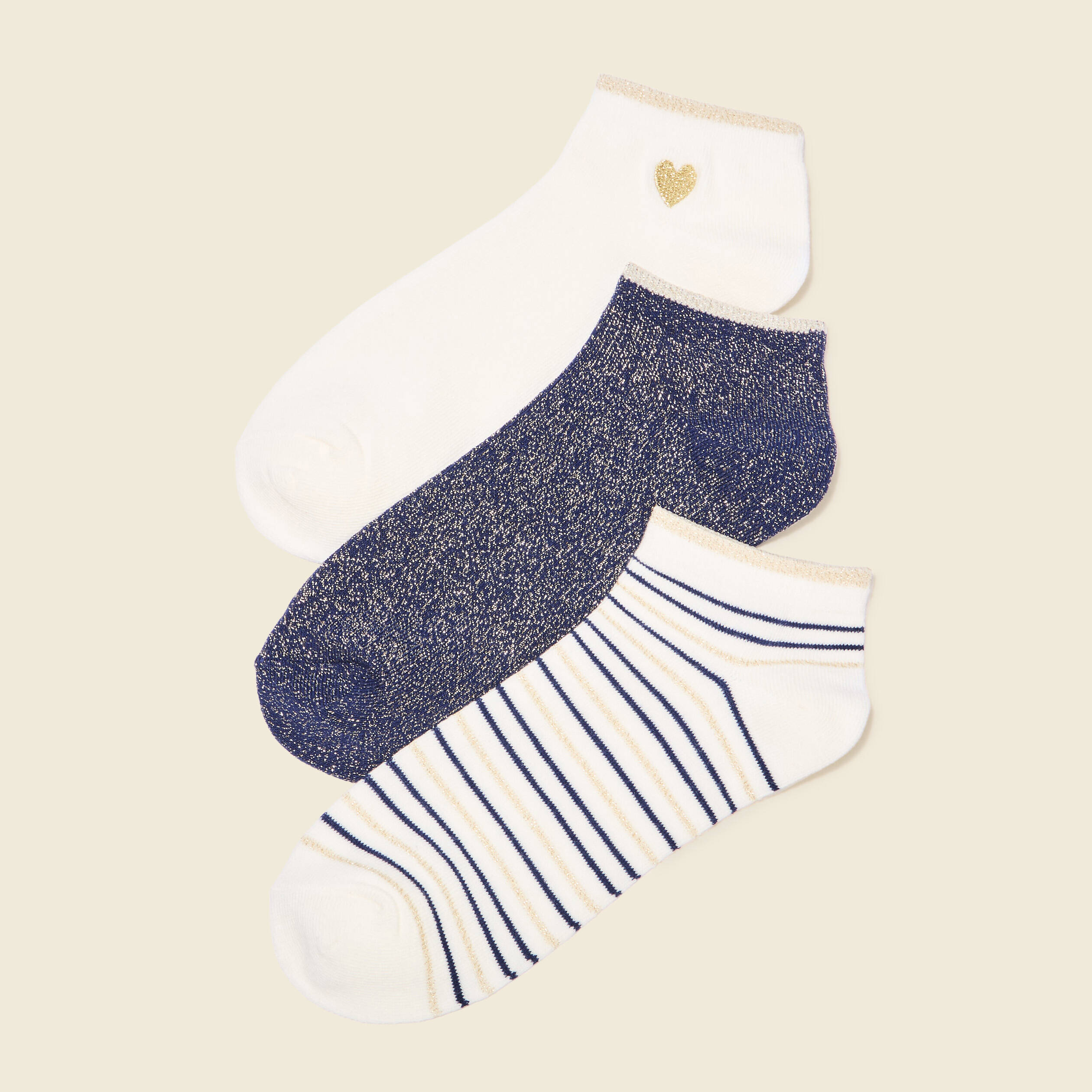 Lot 3 paires chaussettes bleu fonc&eacute; femme