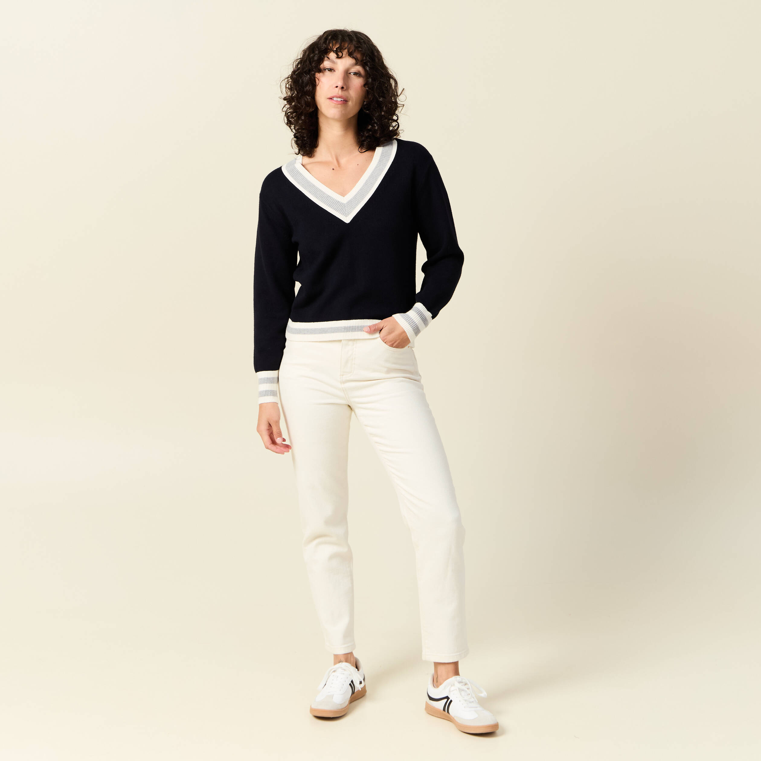Pull manches longues bleu marine femme