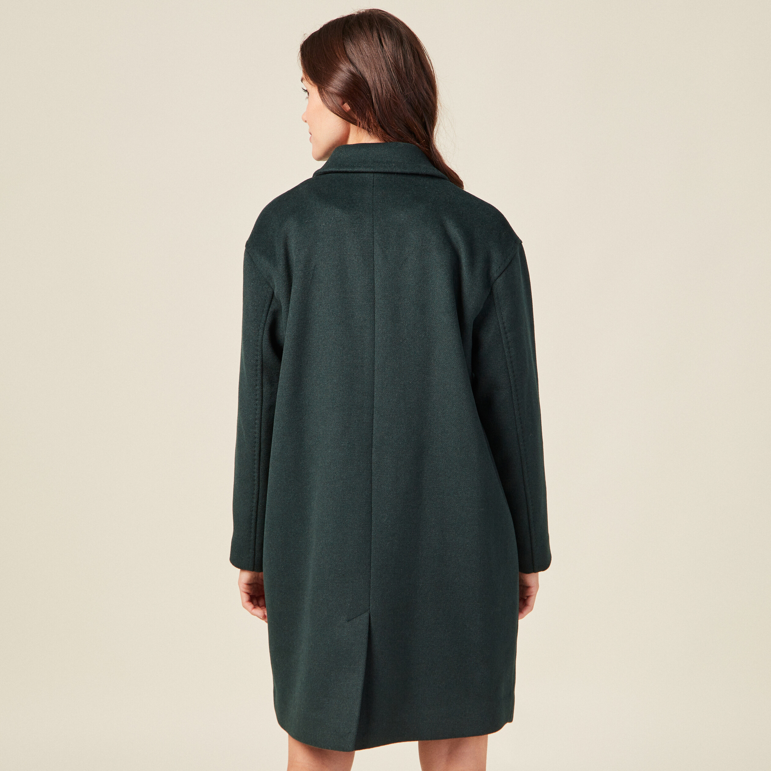 Manteau droit long vert fonce femme Vibs