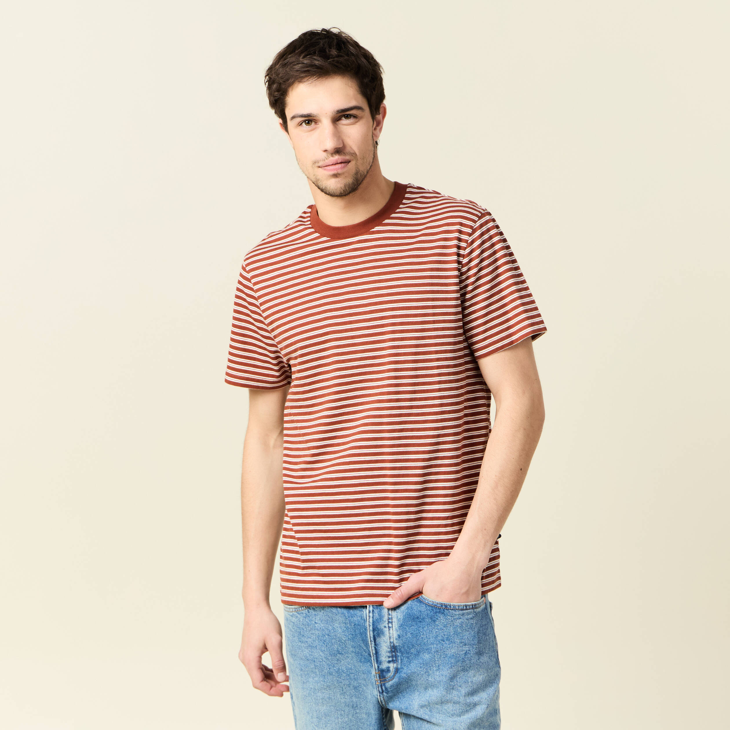 T-shirt manches courtes marron cognac homme
