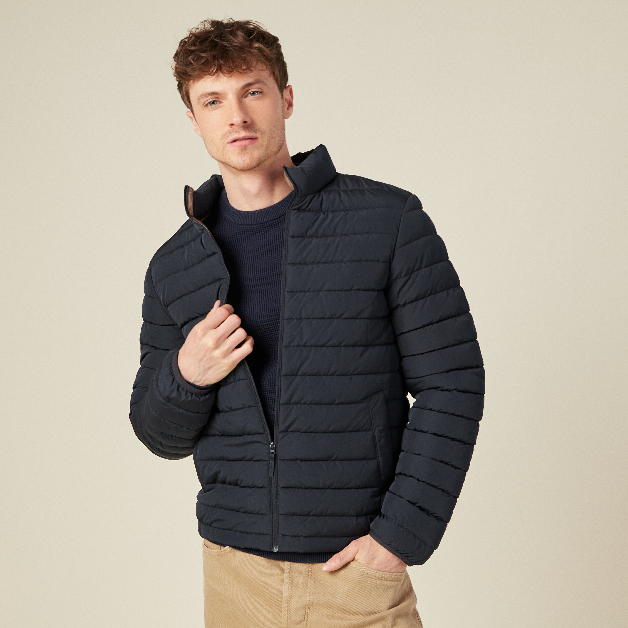 Doudoune droite col montant bleu marine homme